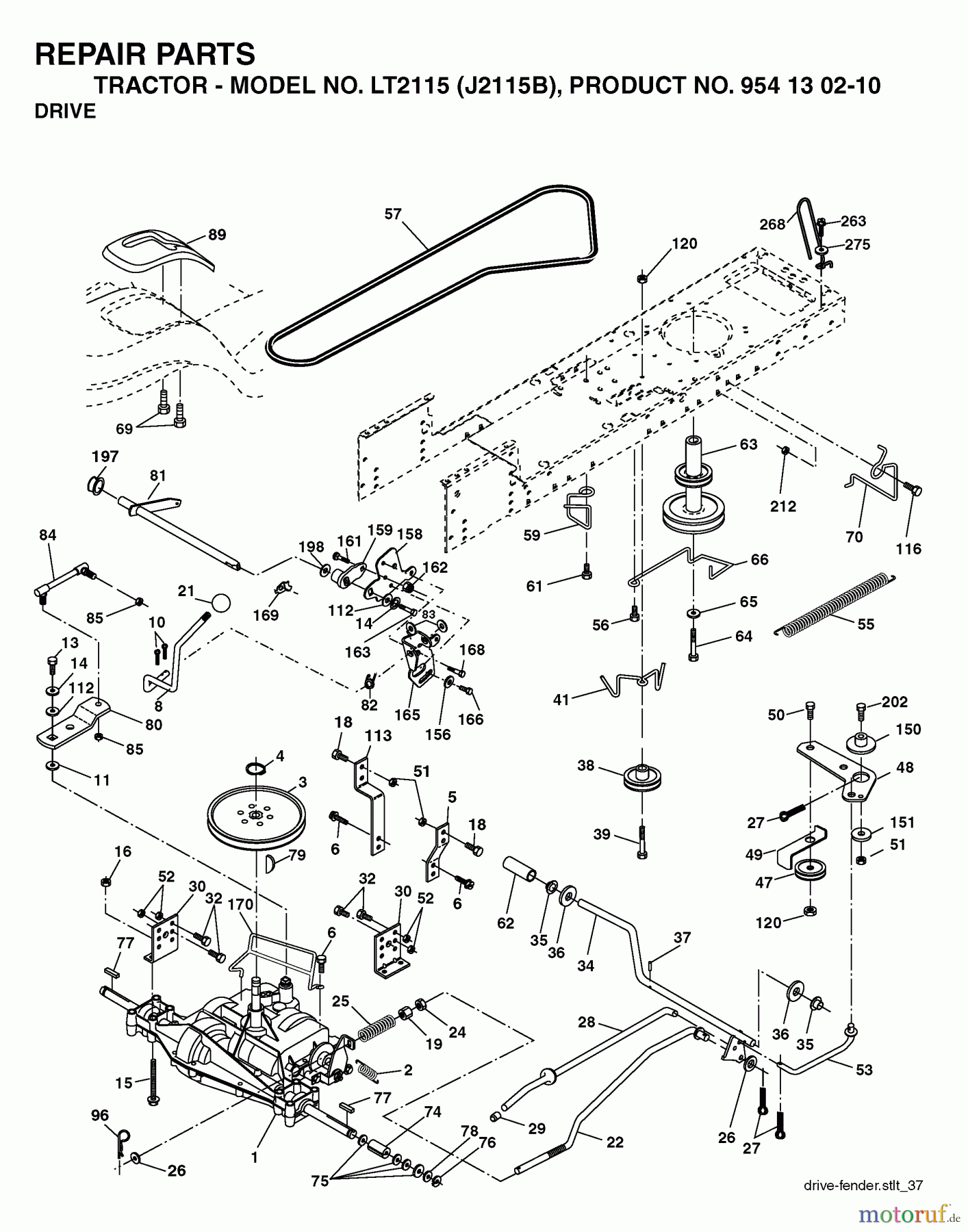  Jonsered Rasen  und Garten Traktoren LT2115 (J2115B, 954130210) - Jonsered Lawn & Garden Tractor (2004-06) DRIVE