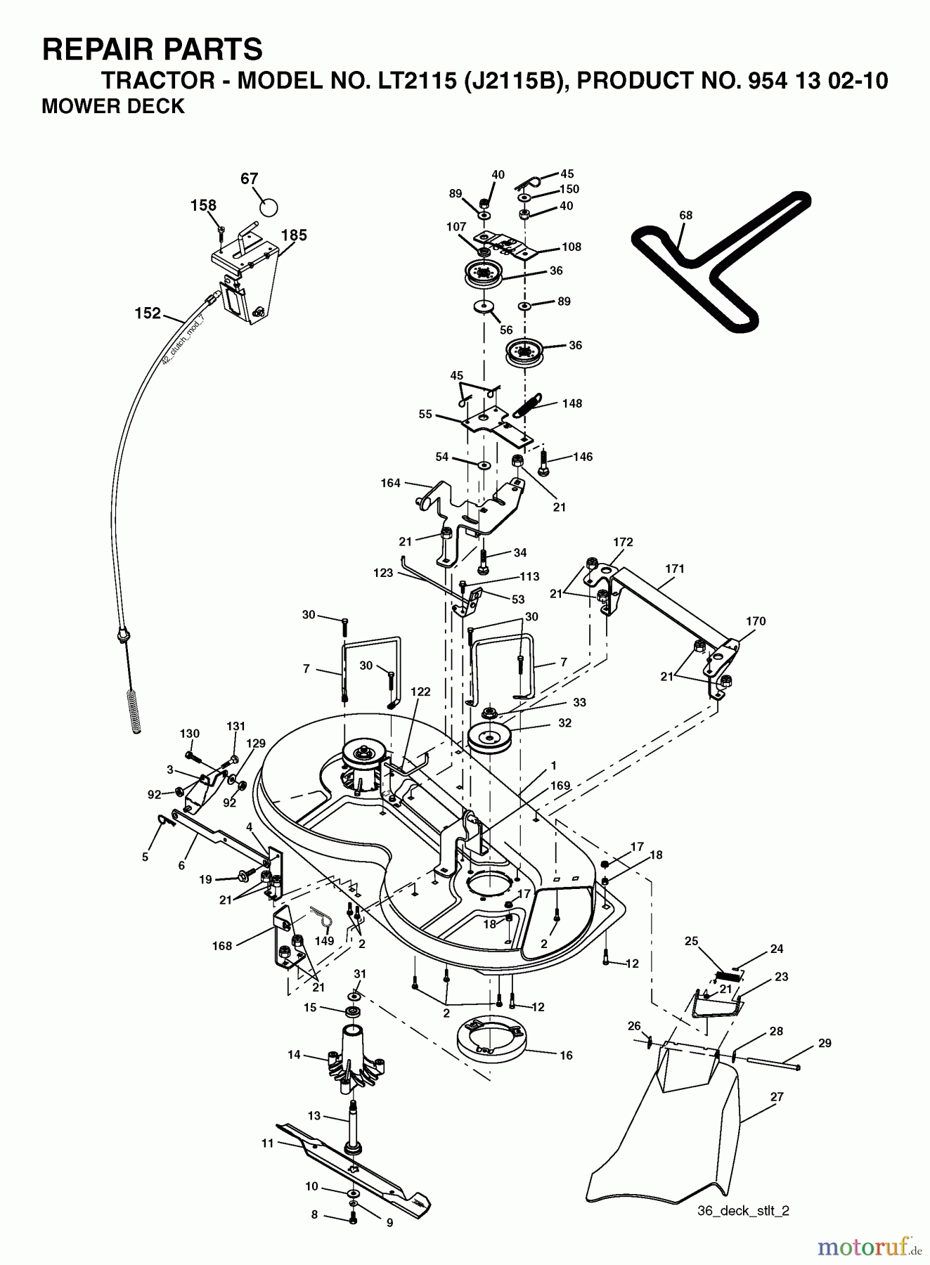  Jonsered Rasen  und Garten Traktoren LT2115 (J2115B, 954130210) - Jonsered Lawn & Garden Tractor (2004-06) MOWER DECK / CUTTING DECK