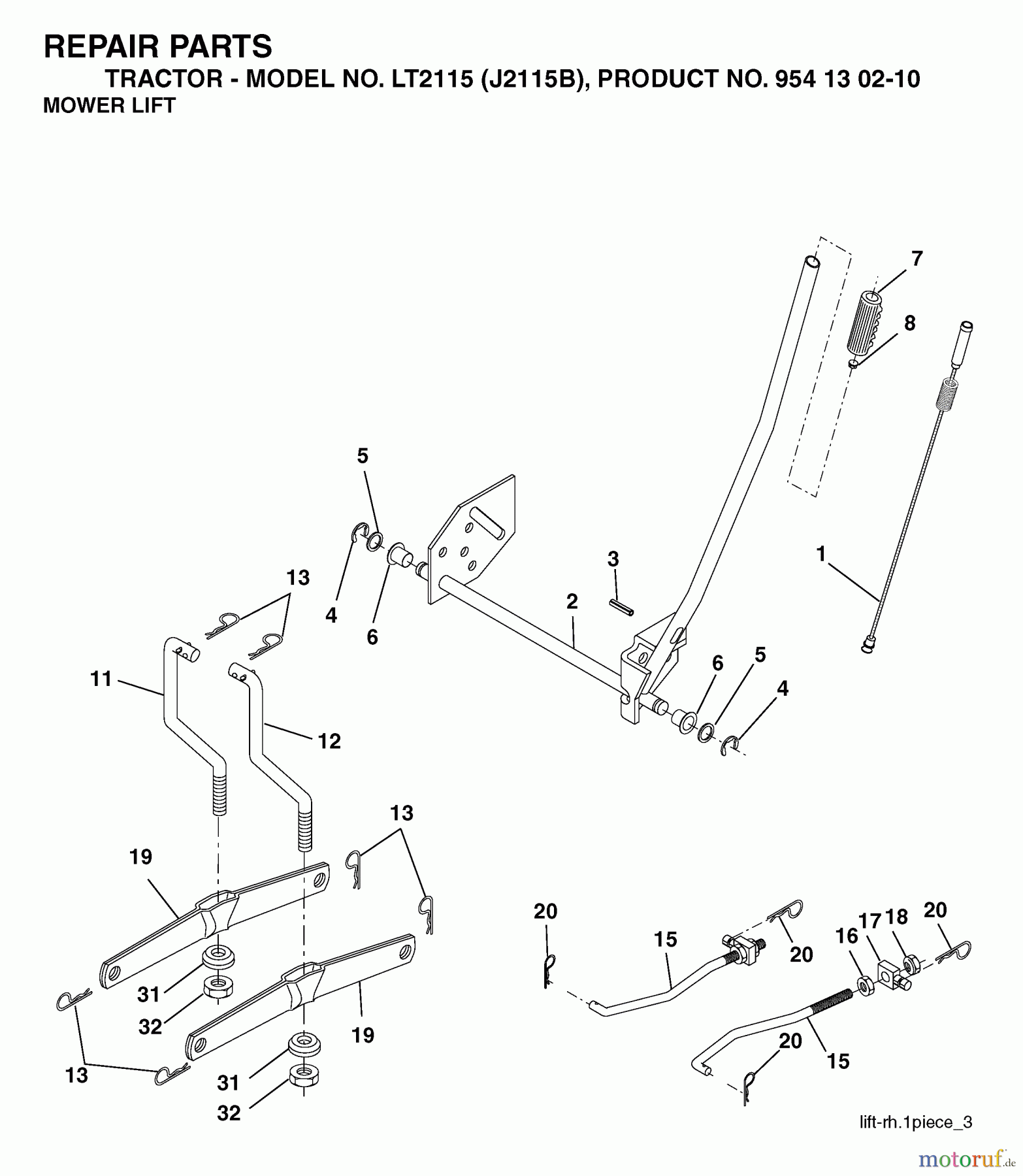 Jonsered Rasen und Garten Traktoren LT2115 (J2115B, 954130210) - Jonsered Lawn & Garden Tractor (2004-06) MOWER LIFT / DECK LIFT