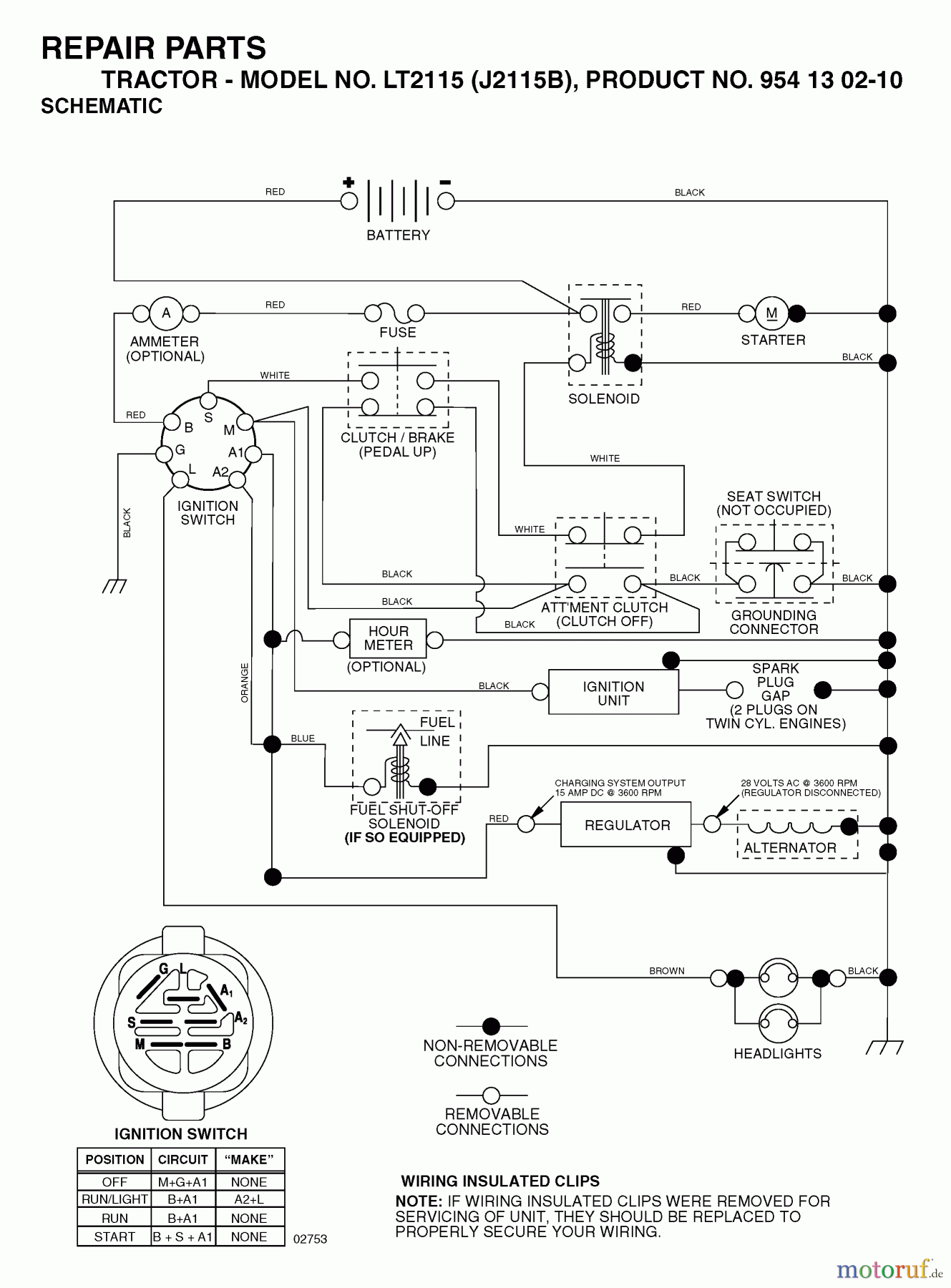  Jonsered Rasen  und Garten Traktoren LT2115 (J2115B, 954130210) - Jonsered Lawn & Garden Tractor (2004-06) SCHEMATIC