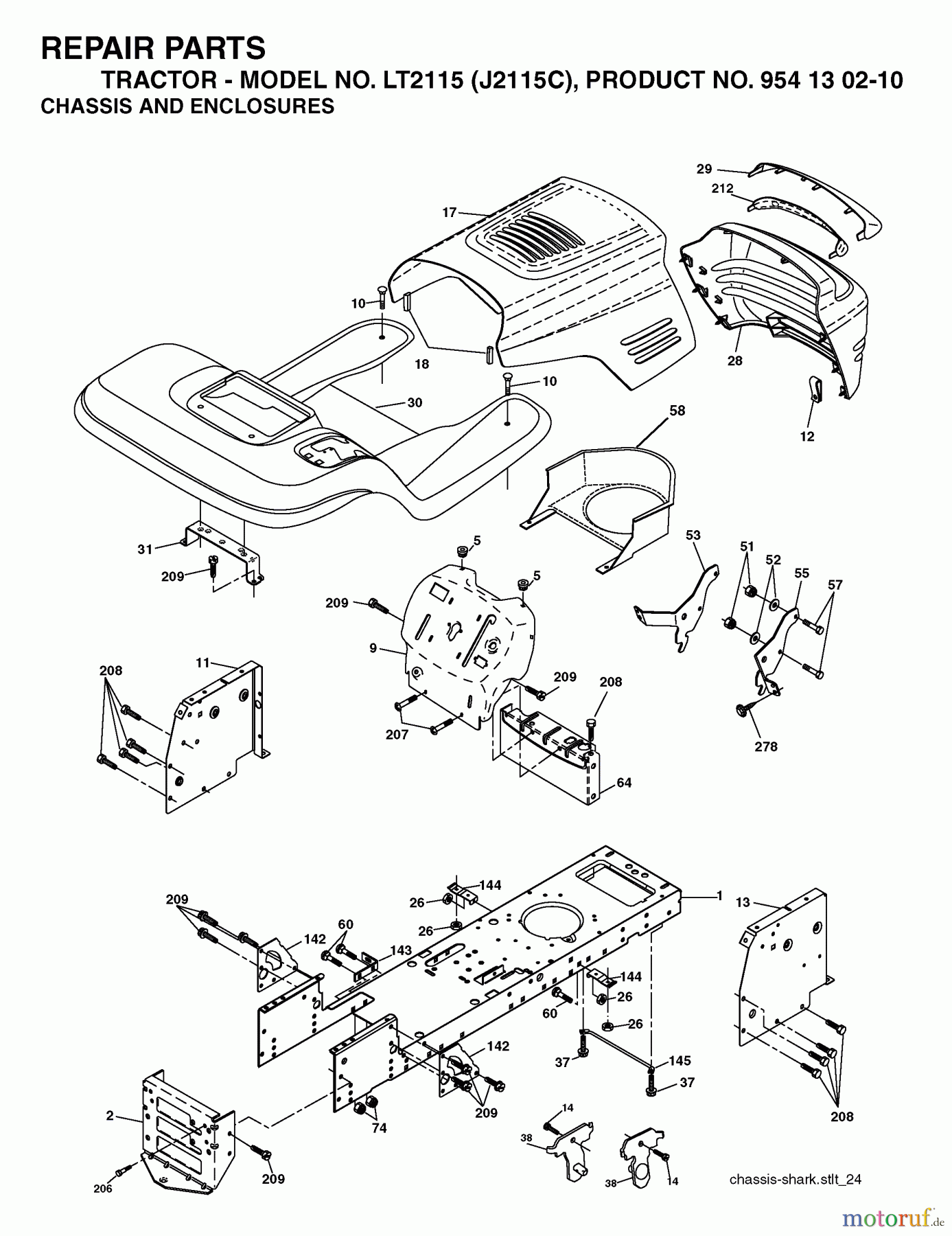 Jonsered Rasen und Garten Traktoren LT2115 (J2115C, 954130210) - Jonsered Lawn & Garden Tractor (2004-09) CHASSIS ENCLOSURES