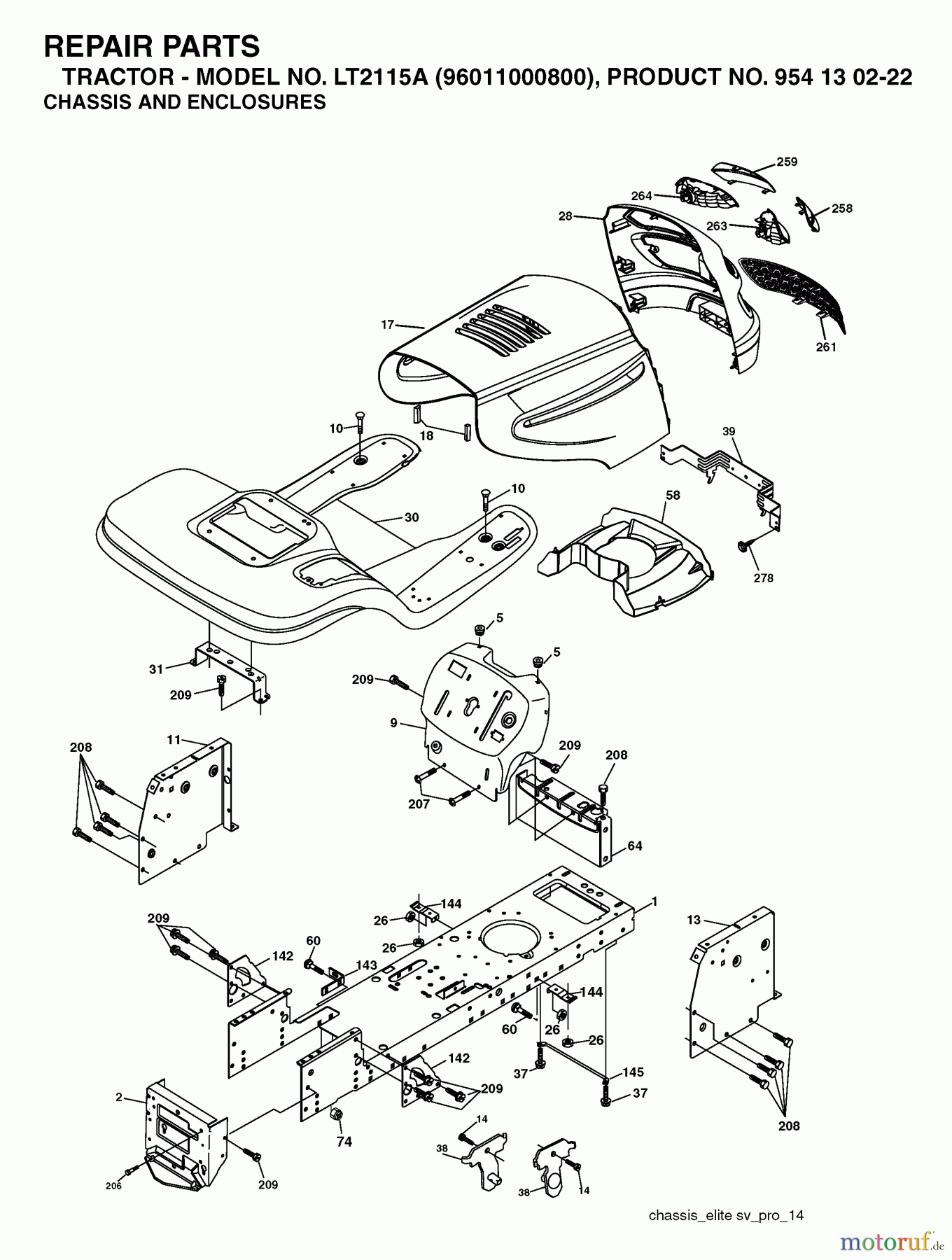 Jonsered Rasen und Garten Traktoren LT2115 A (96011000800) - Jonsered Lawn & Garden Tractor (2005-01) CHASSIS ENCLOSURES