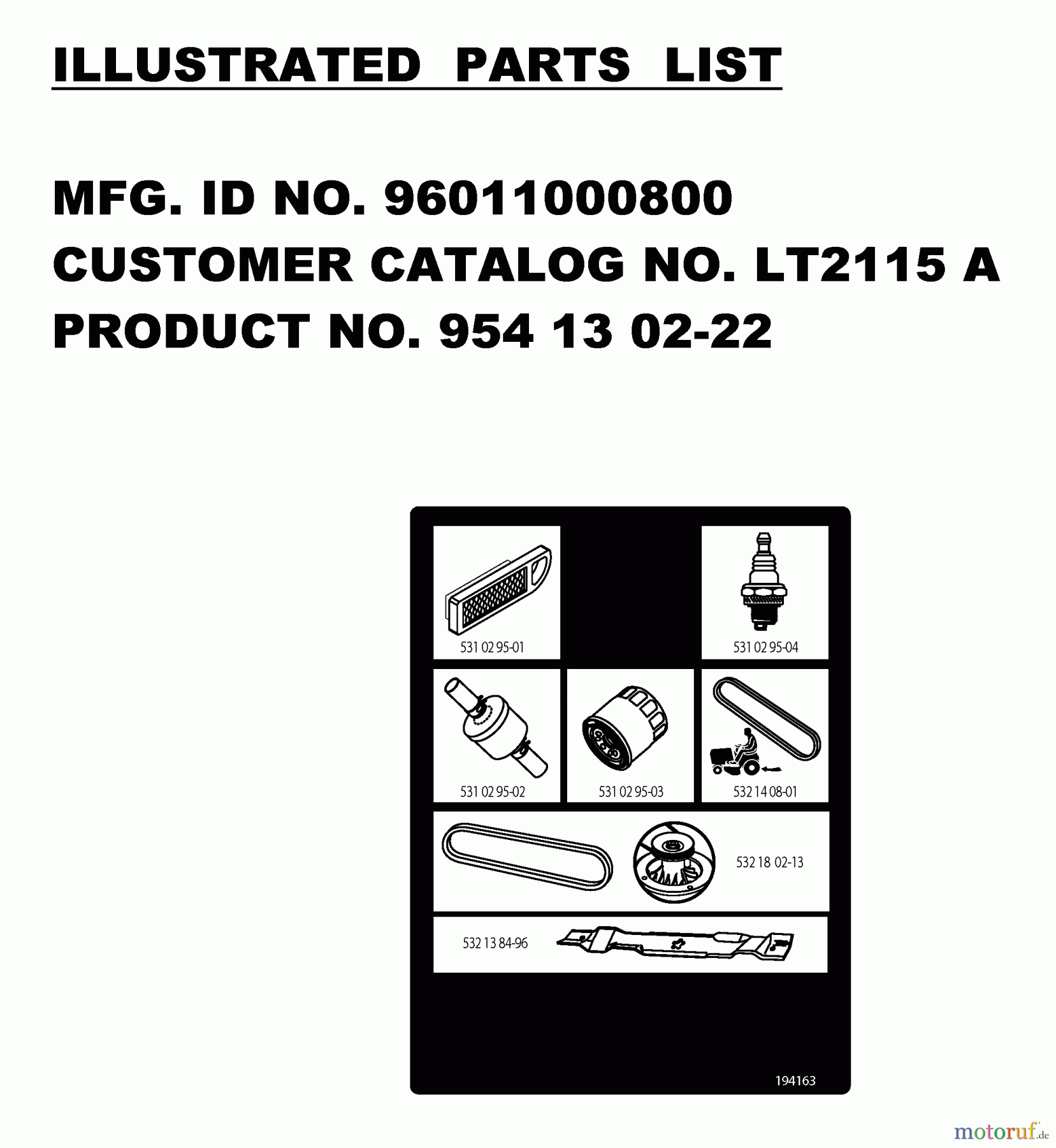 Jonsered Rasen und Garten Traktoren LT2115 A (96011000800) - Jonsered Lawn & Garden Tractor (2005-01) FREQUENTLY USED PARTS