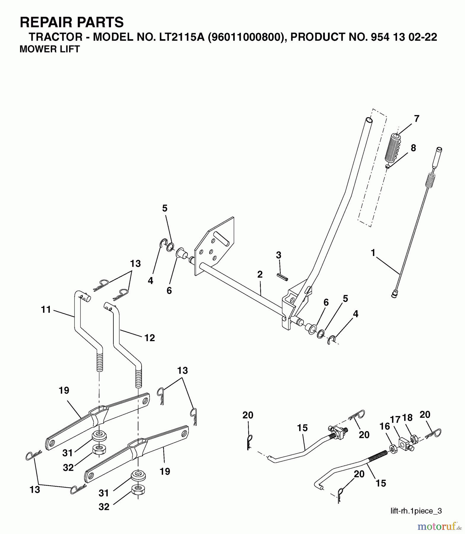 Jonsered Rasen und Garten Traktoren LT2115 A (96011000800) - Jonsered Lawn & Garden Tractor (2005-01) MOWER LIFT / DECK LIFT