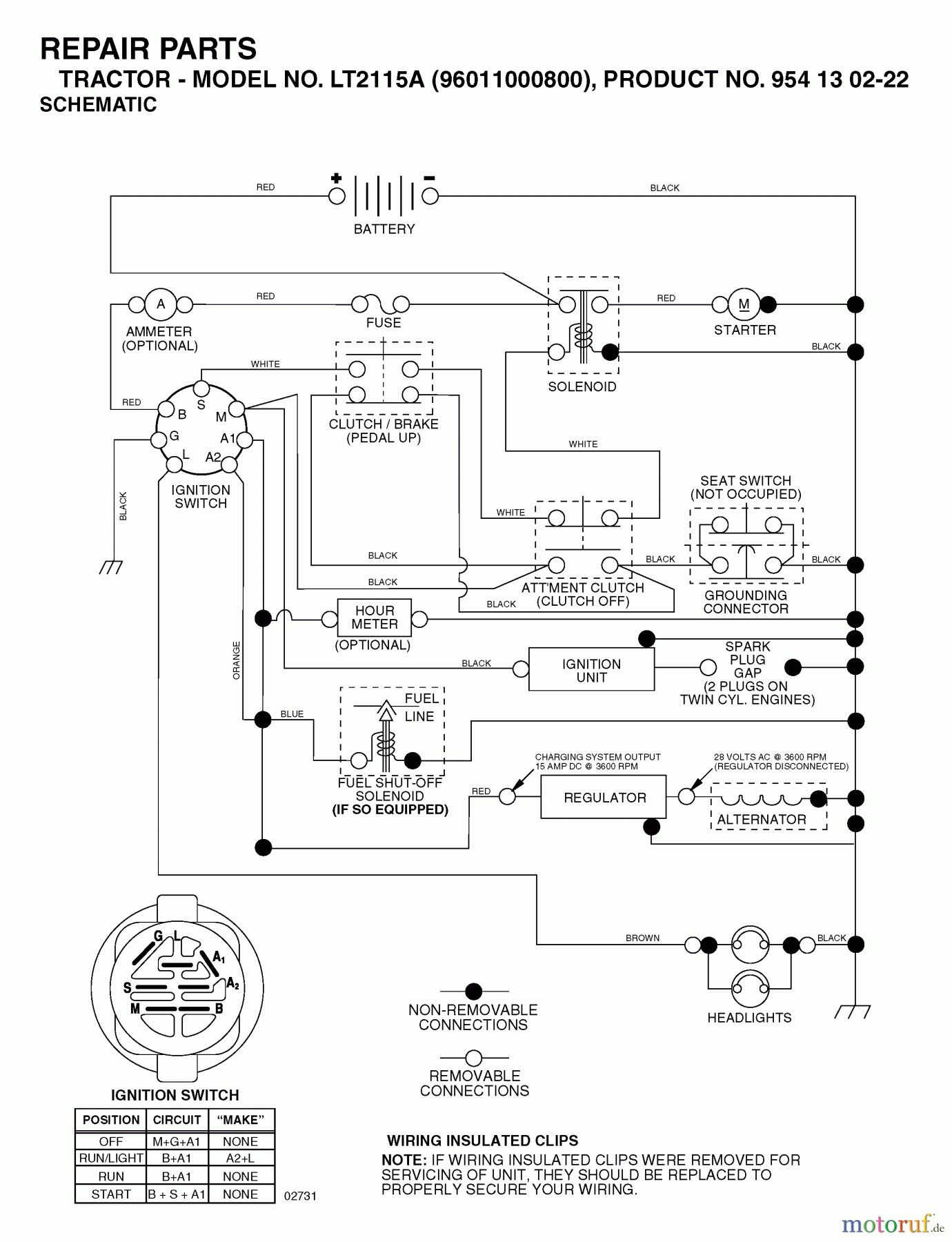 Jonsered Rasen und Garten Traktoren LT2115 A (96011000800) - Jonsered Lawn & Garden Tractor (2005-01) SCHEMATIC