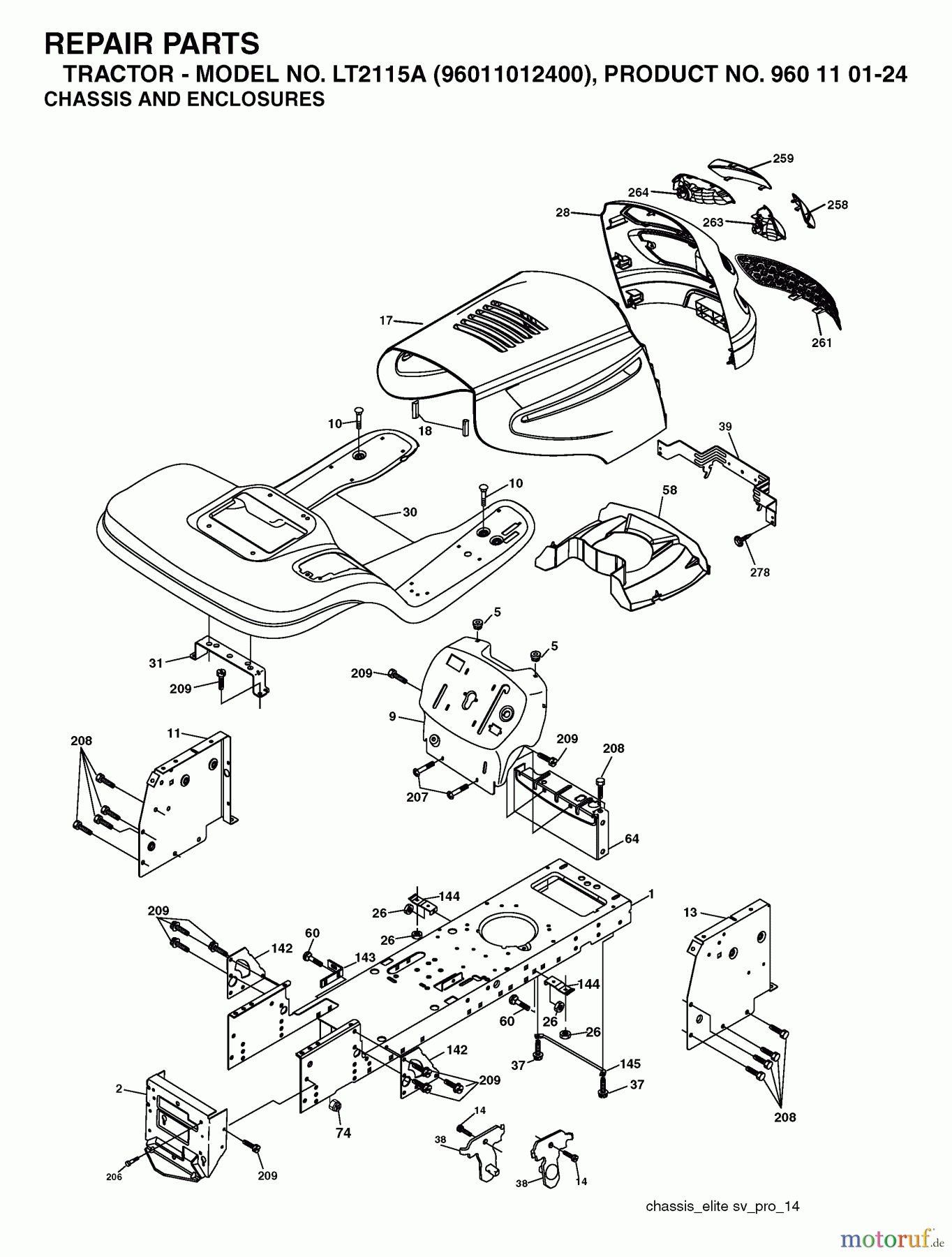 Jonsered Rasen und Garten Traktoren LT2115 A (96011012400) - Jonsered Lawn & Garden Tractor (2006-01) CHASSIS ENCLOSURES