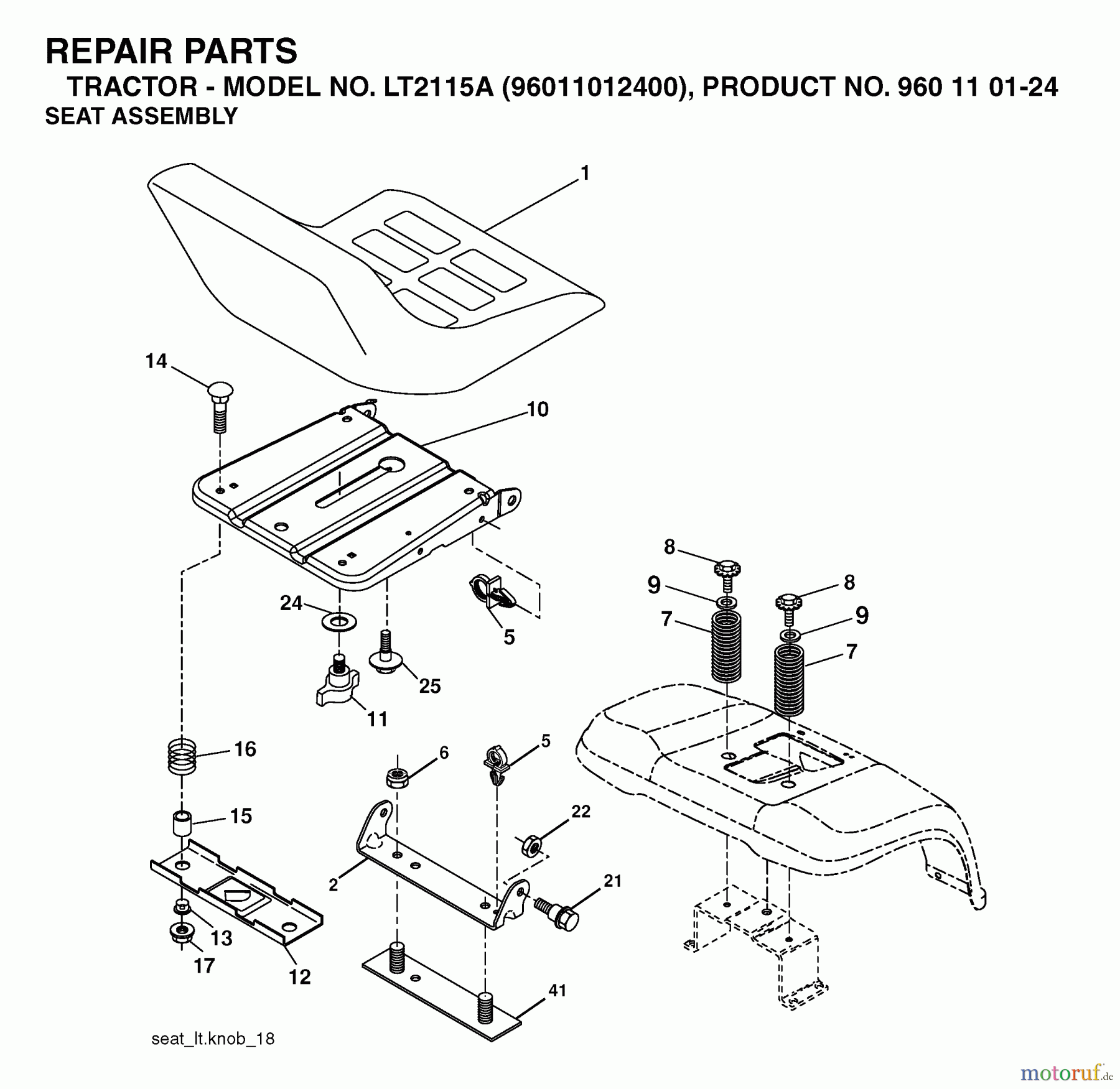 Jonsered Rasen und Garten Traktoren LT2115 A (96011012400) - Jonsered Lawn & Garden Tractor (2006-01) SEAT