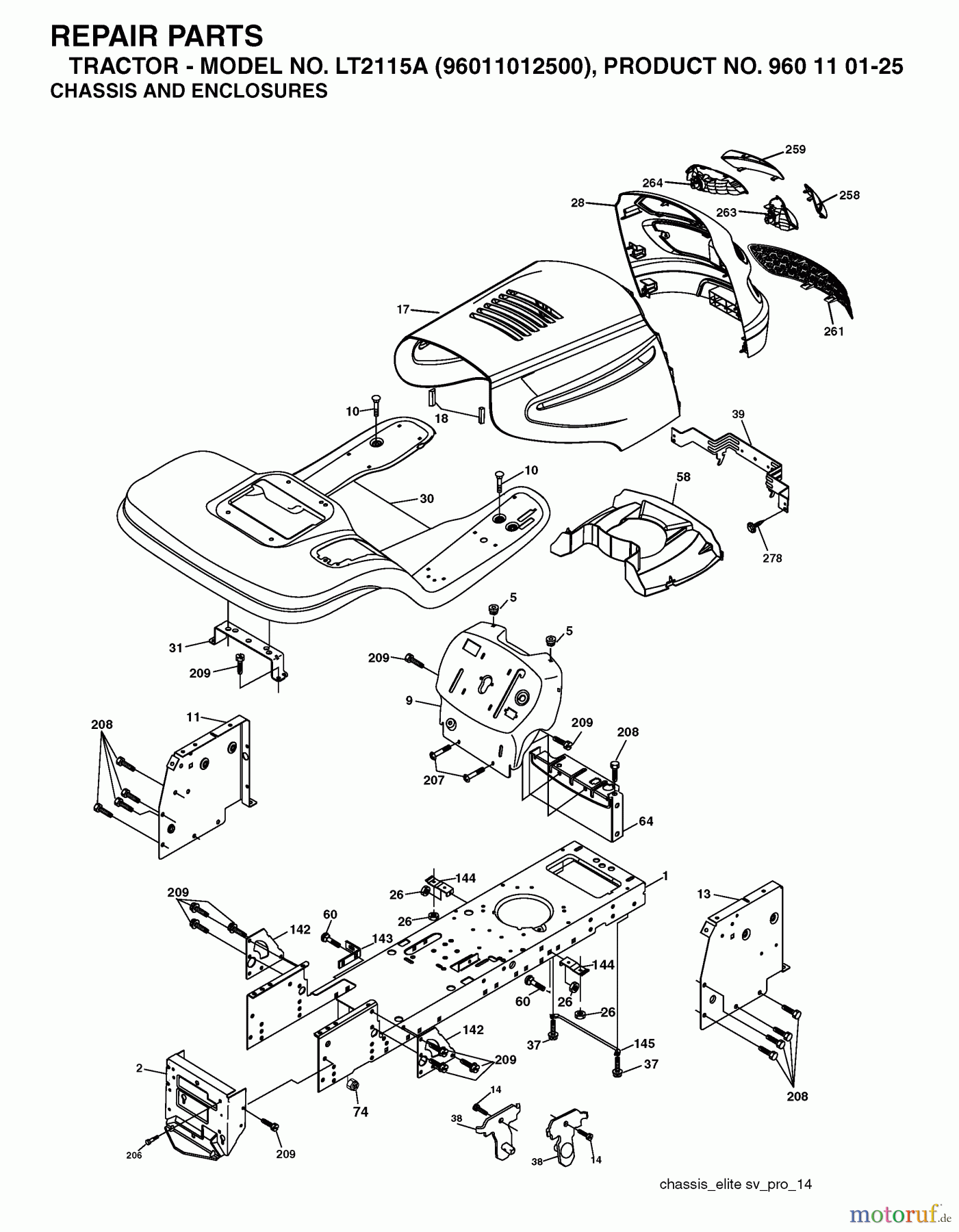Jonsered Rasen  und Garten Traktoren LT2115 A (96011012500) - Jonsered Lawn & Garden Tractor (2006-01) CHASSIS ENCLOSURES