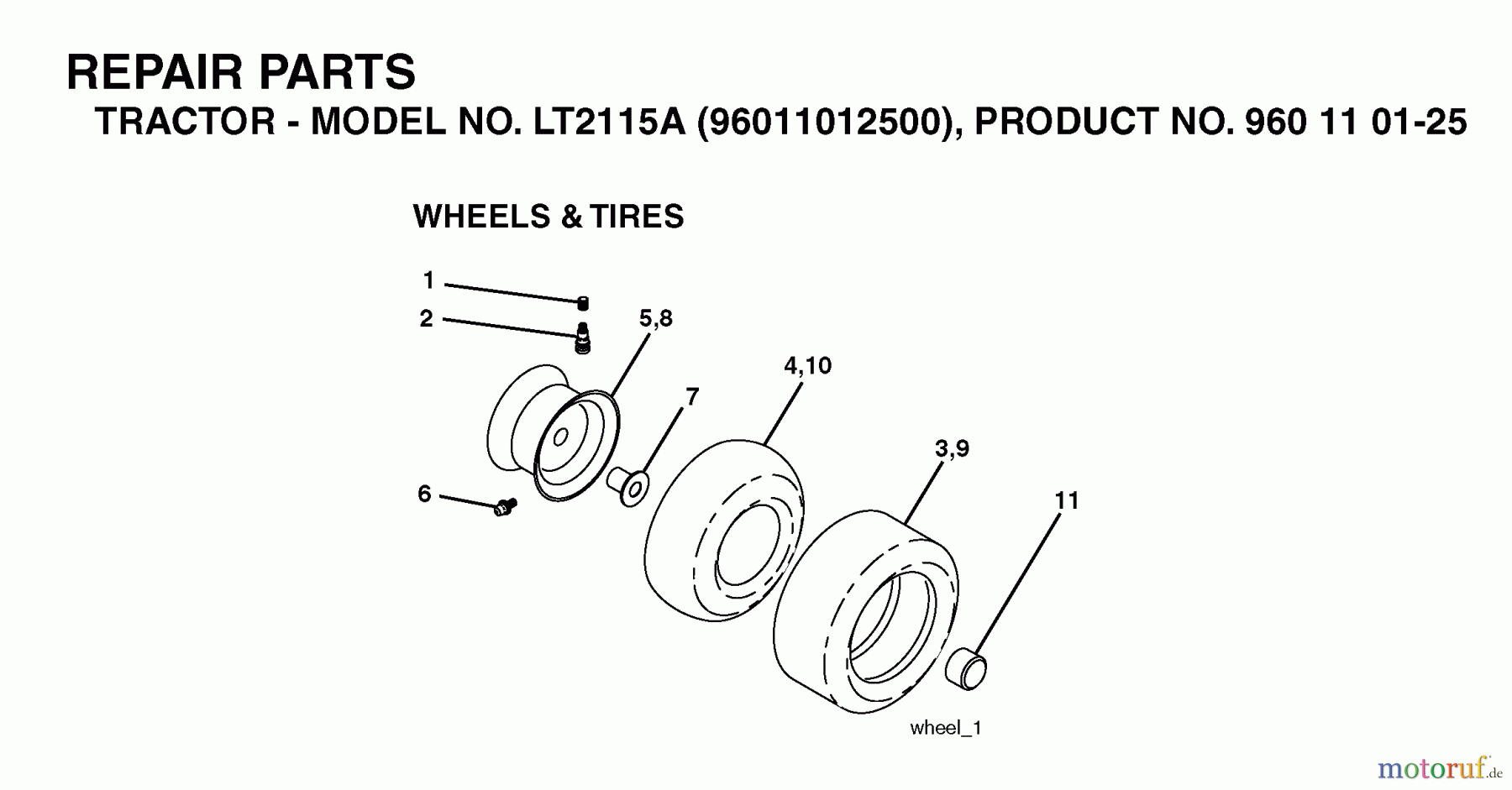  Jonsered Rasen  und Garten Traktoren LT2115 A (96011012500) - Jonsered Lawn & Garden Tractor (2006-01) WHEELS TIRES