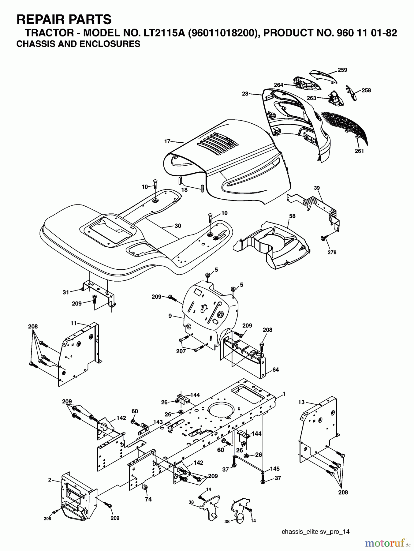 Jonsered Rasen  und Garten Traktoren LT2115 A (96011018200) - Jonsered Lawn & Garden Tractor (2006-03) CHASSIS ENCLOSURES