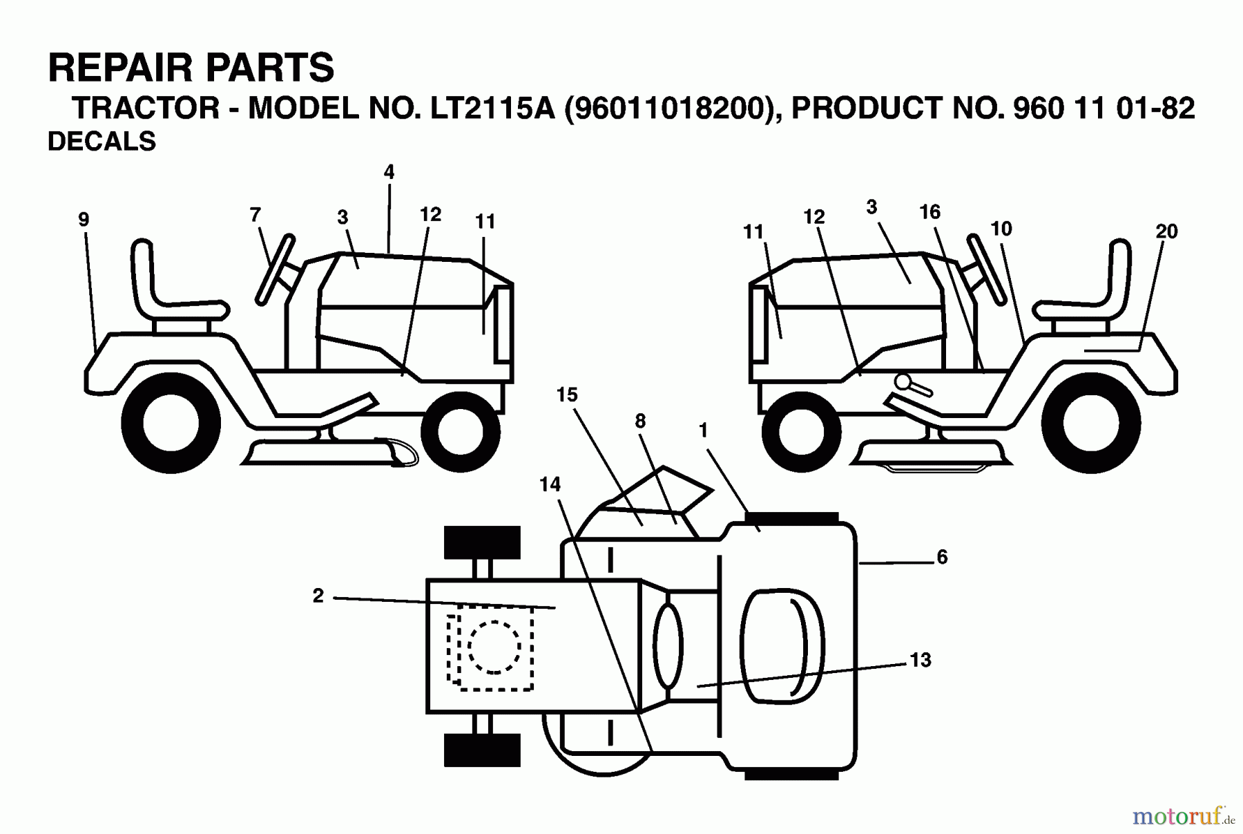  Jonsered Rasen  und Garten Traktoren LT2115 A (96011018200) - Jonsered Lawn & Garden Tractor (2006-03) DECALS