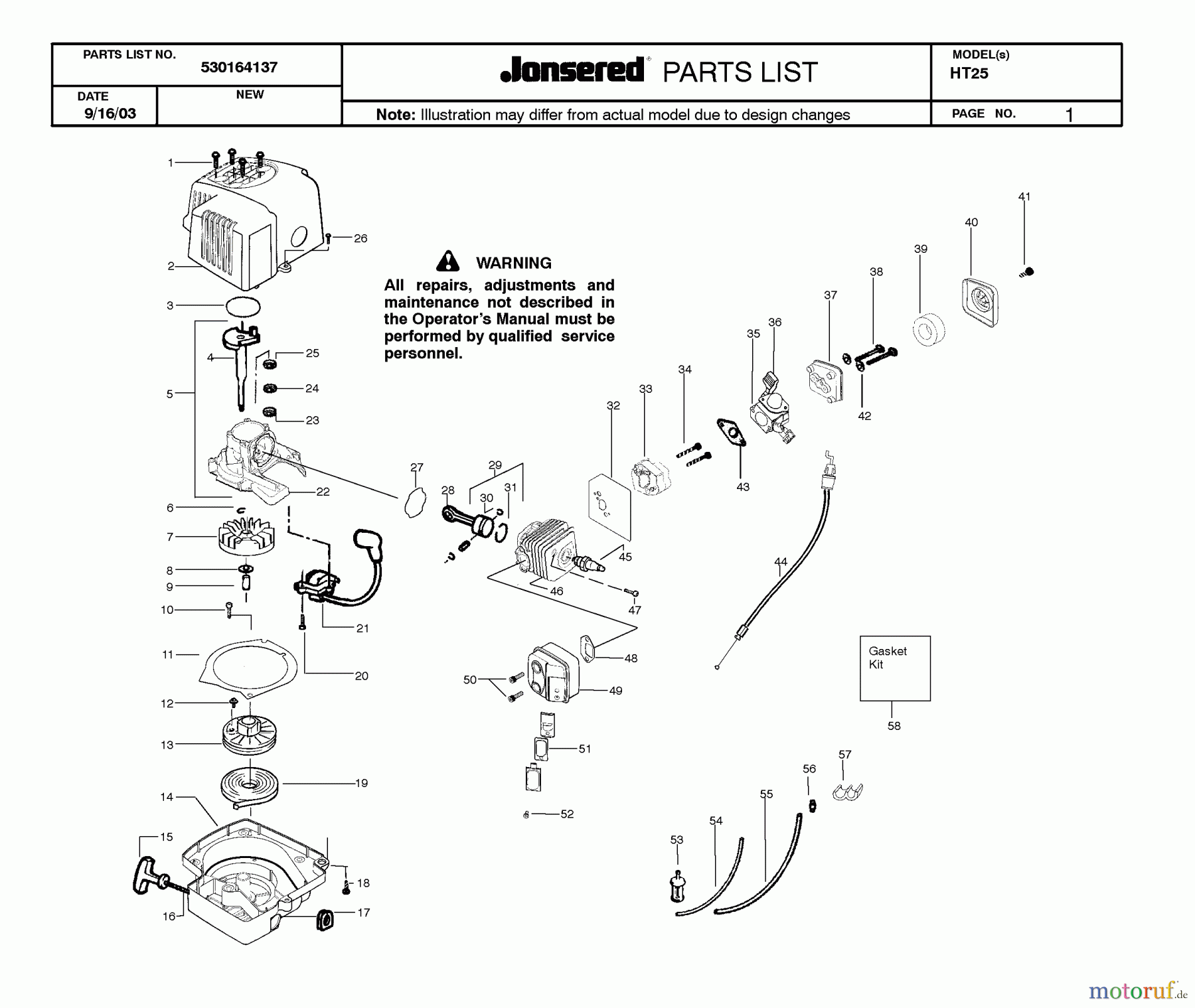 Jonsered Heckenscheren HT25 - Jonsered Hedge Trimmer (2003-11) ENGINE