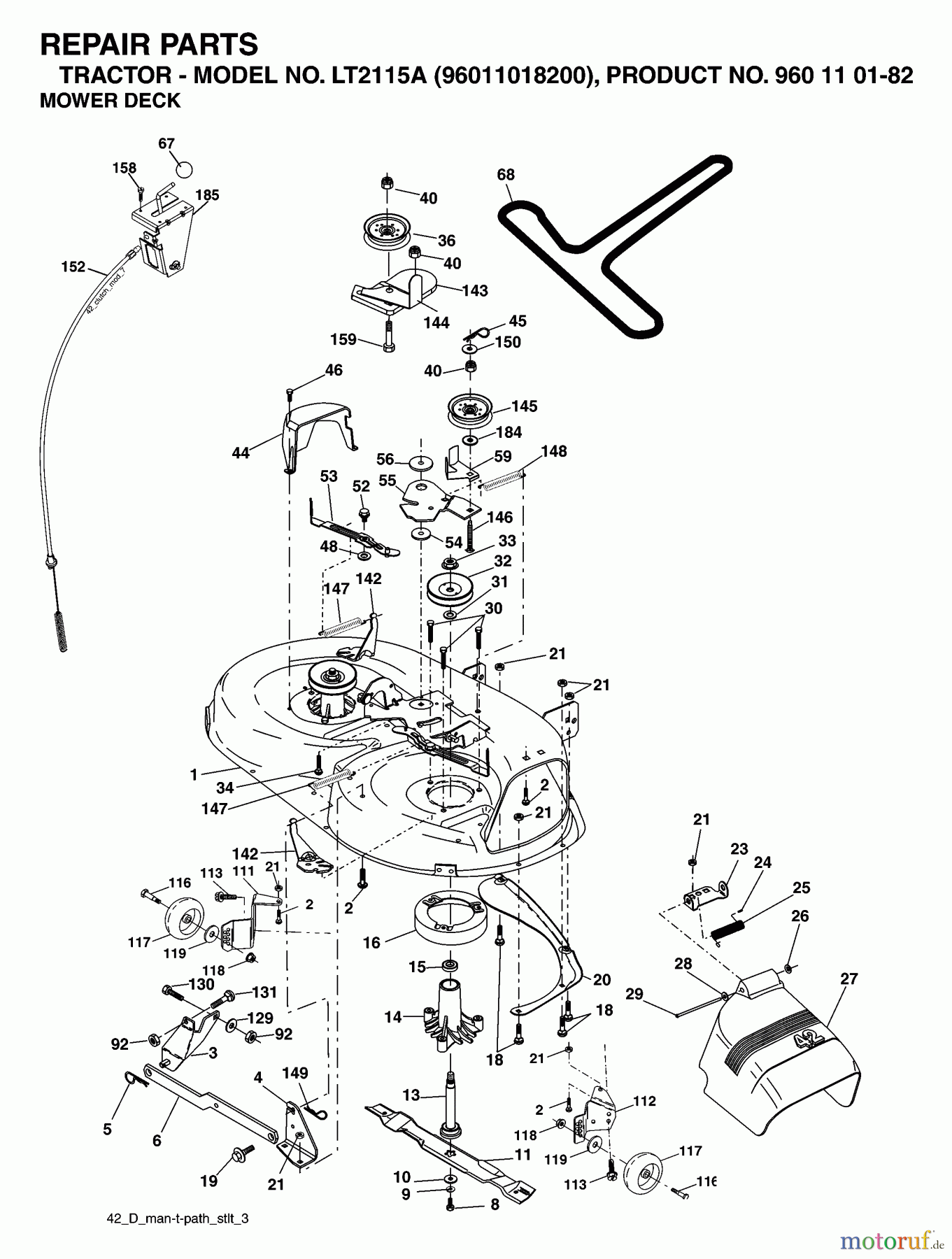 Jonsered Rasen und Garten Traktoren LT2115 A (96011018200) - Jonsered Lawn & Garden Tractor (2006-03) MOWER DECK / CUTTING DECK