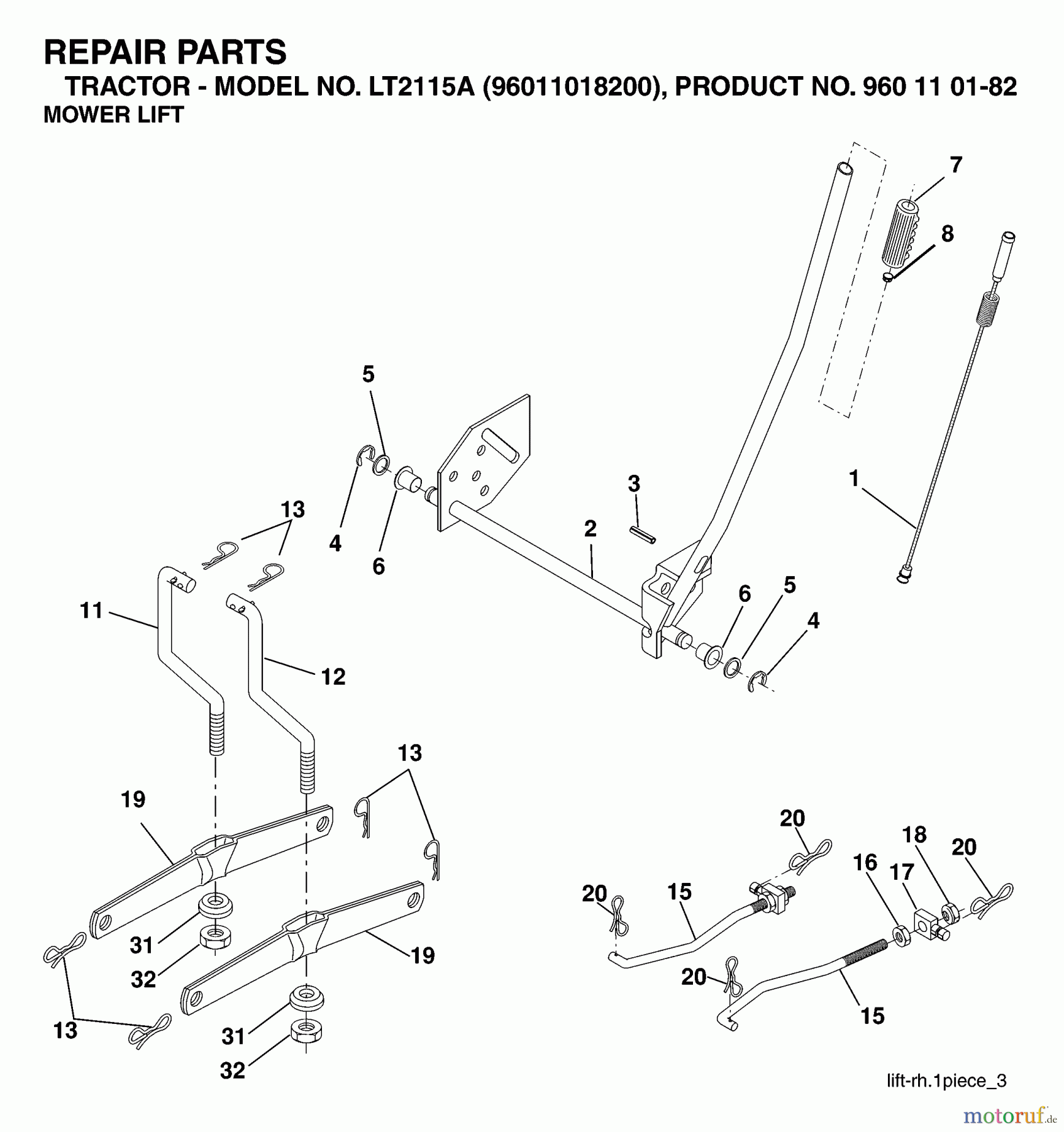 Jonsered Rasen und Garten Traktoren LT2115 A (96011018200) - Jonsered Lawn & Garden Tractor (2006-03) MOWER LIFT / DECK LIFT