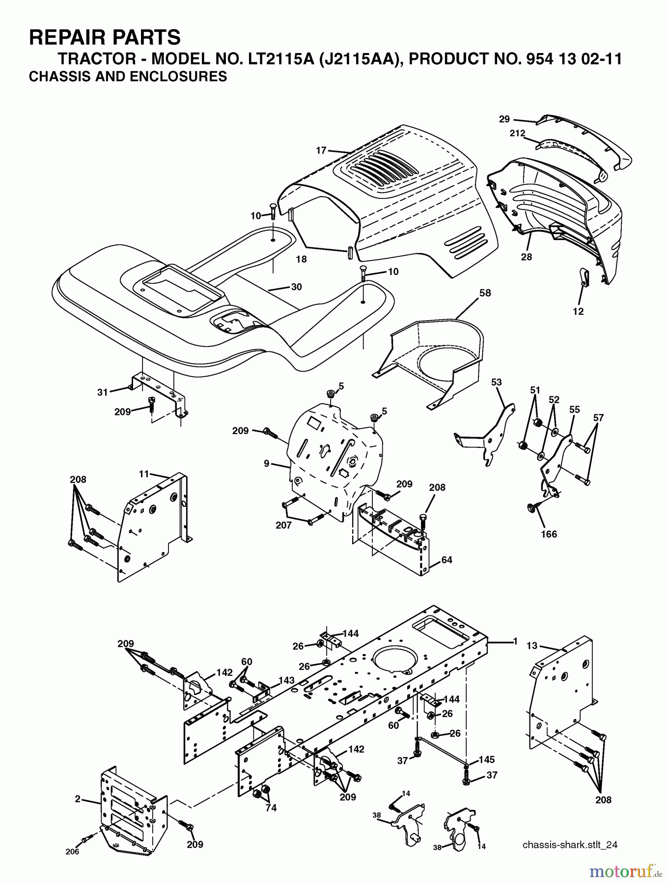Jonsered Rasen und Garten Traktoren LT2115 A (J2115AA, 954130211) - Jonsered Lawn & Garden Tractor (2004-01) CHASSIS ENCLOSURES