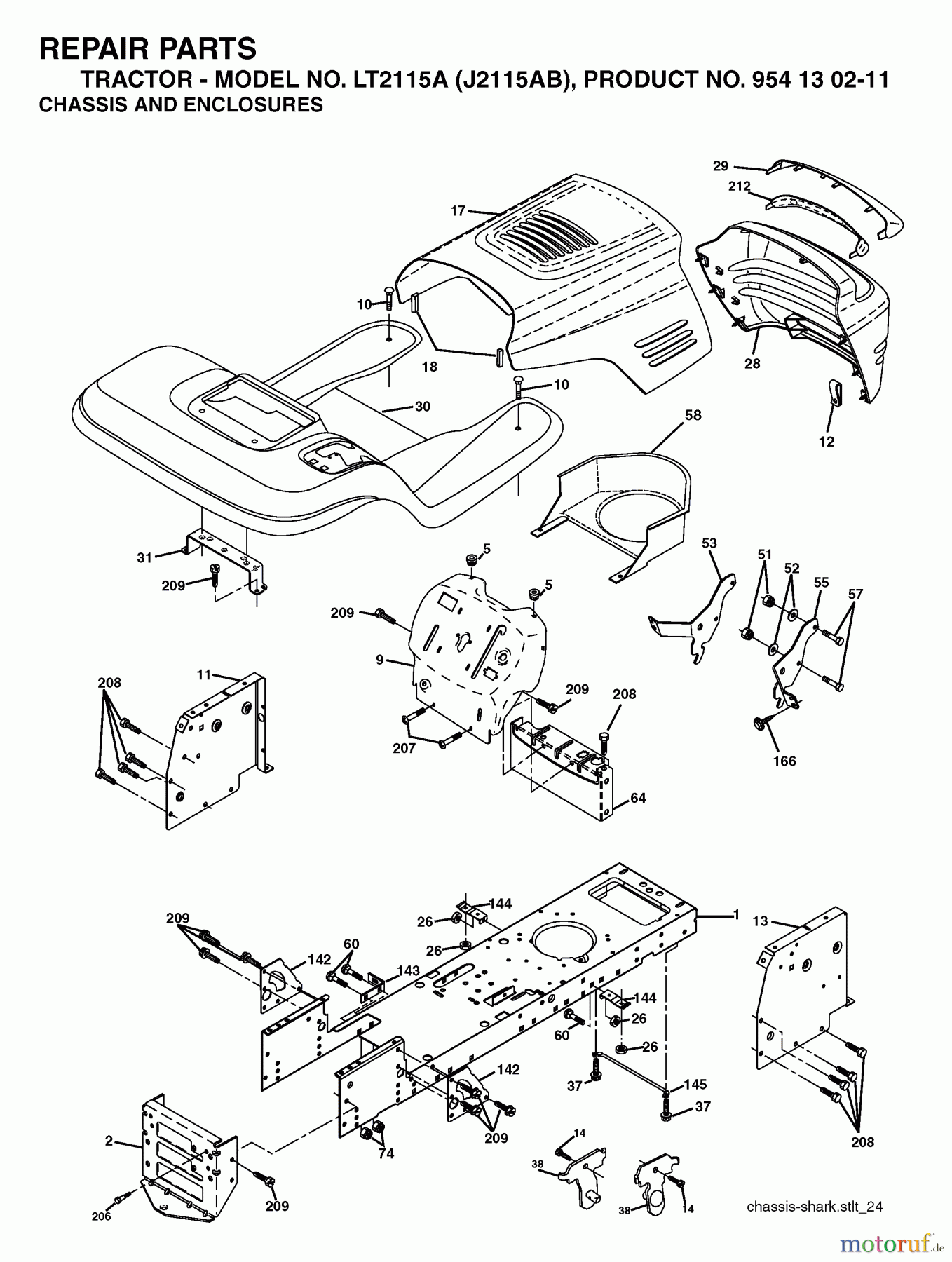Jonsered Rasen und Garten Traktoren LT2115 A (J2115AB, 954130211) - Jonsered Lawn & Garden Tractor (2004-06) CHASSIS ENCLOSURES