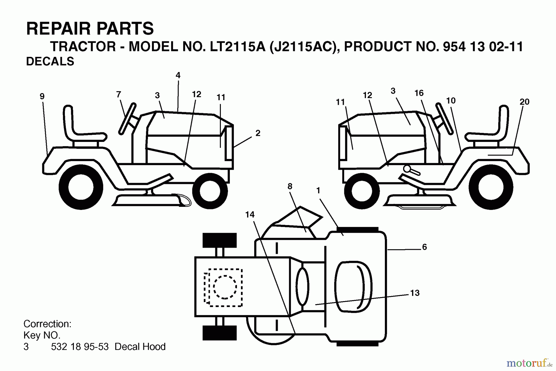Jonsered Rasen und Garten Traktoren LT2115 A (J2115AC, 954130211) - Jonsered Lawn & Garden Tractor (2004-09) DECALS