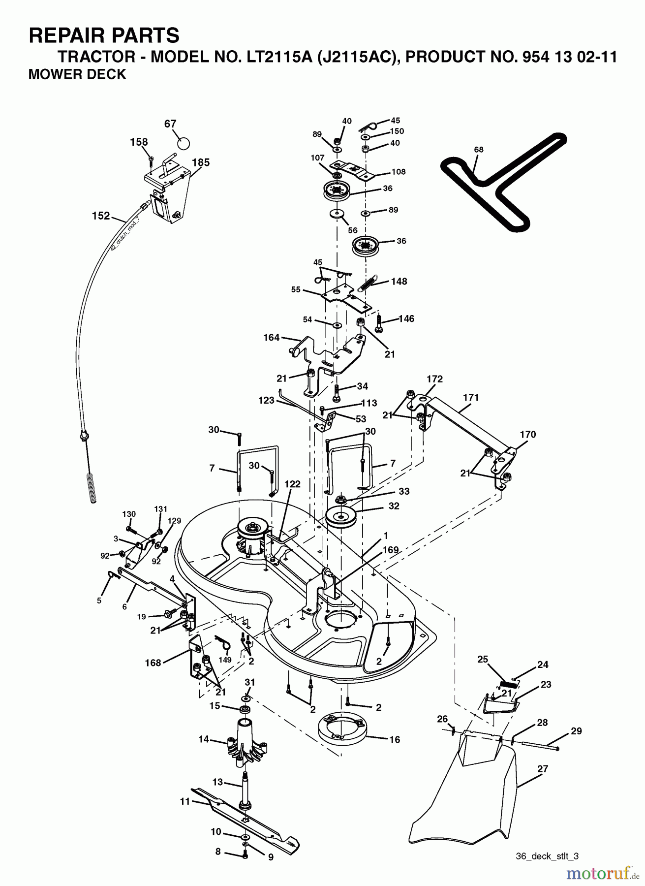 Jonsered Rasen und Garten Traktoren LT2115 A (J2115AC, 954130211) - Jonsered Lawn & Garden Tractor (2004-09) MOWER DECK / CUTTING DECK