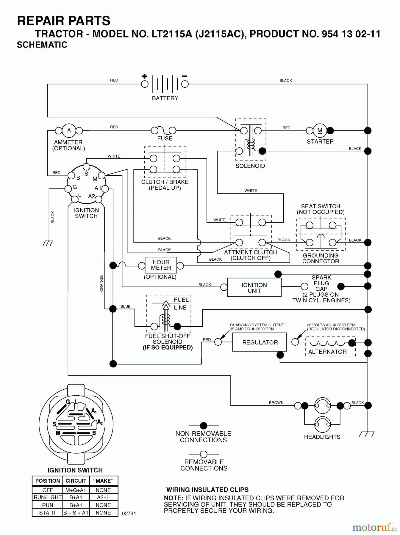 Jonsered Rasen und Garten Traktoren LT2115 A (J2115AC, 954130211) - Jonsered Lawn & Garden Tractor (2004-09) SCHEMATIC