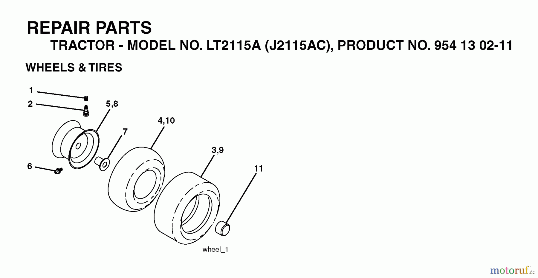 Jonsered Rasen und Garten Traktoren LT2115 A (J2115AC, 954130211) - Jonsered Lawn & Garden Tractor (2004-09) WHEELS TIRES