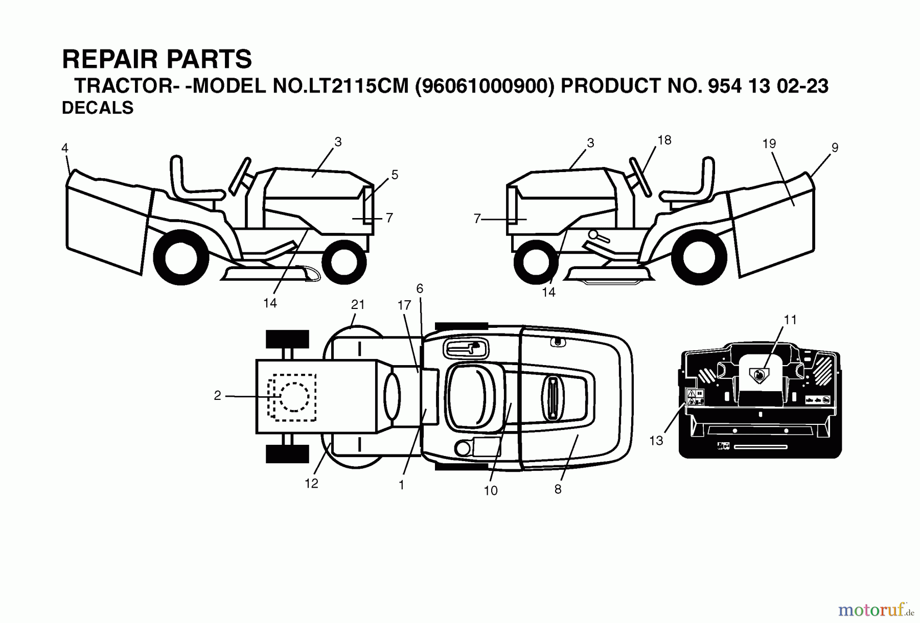 Jonsered Rasen und Garten Traktoren LT2115 CM (96061000900) - Jonsered Lawn & Garden Tractor (2005-01) DECALS