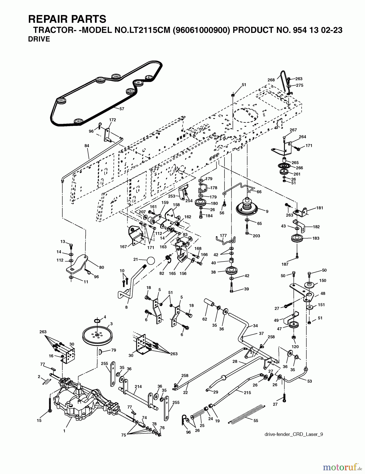Jonsered Rasen und Garten Traktoren LT2115 CM (96061000900) - Jonsered Lawn & Garden Tractor (2005-01) DRIVE
