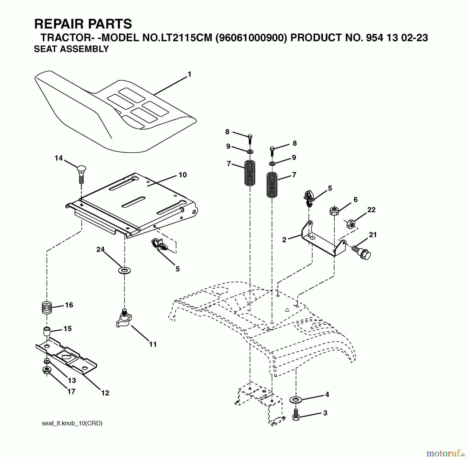Jonsered Rasen und Garten Traktoren LT2115 CM (96061000900) - Jonsered Lawn & Garden Tractor (2005-01) SEAT