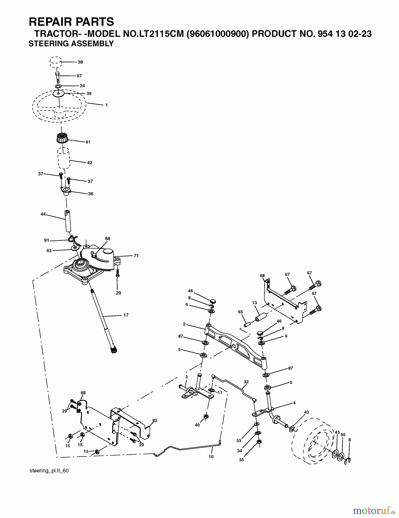 Jonsered Rasen  und Garten Traktoren LT2115 CM (96061000900) - Jonsered Lawn & Garden Tractor (2005-01) STEERING