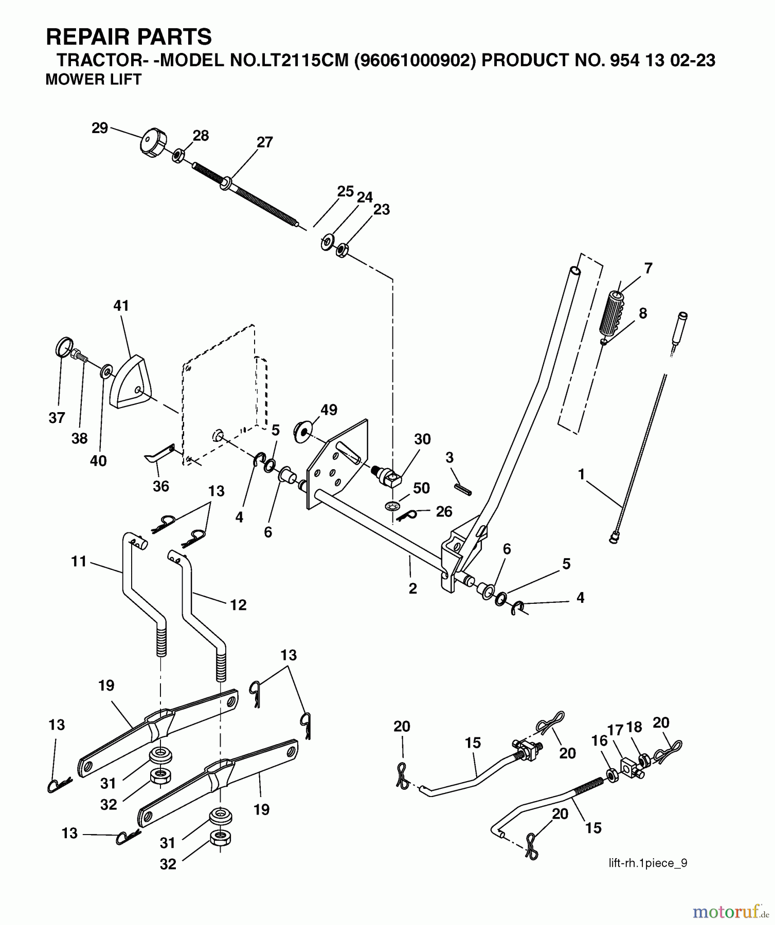 Jonsered Rasen und Garten Traktoren LT2115 CM (96061000902) - Jonsered Lawn & Garden Tractor (2005-05) MOWER LIFT / DECK LIFT