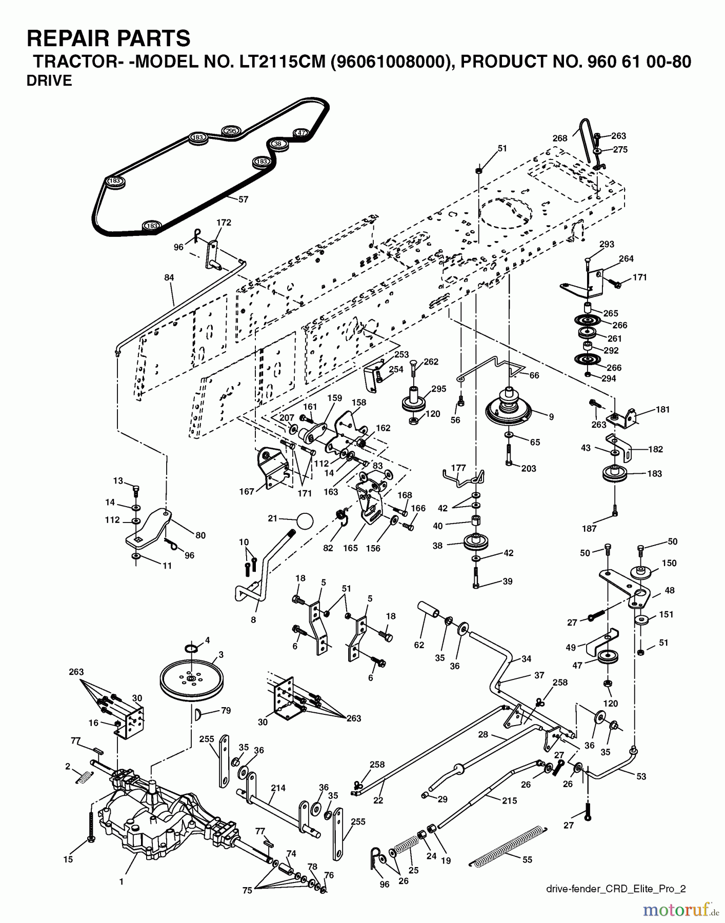 Jonsered Rasen  und Garten Traktoren LT2115 CM (96061008000) - Jonsered Lawn & Garden Tractor (2006-04) DRIVE