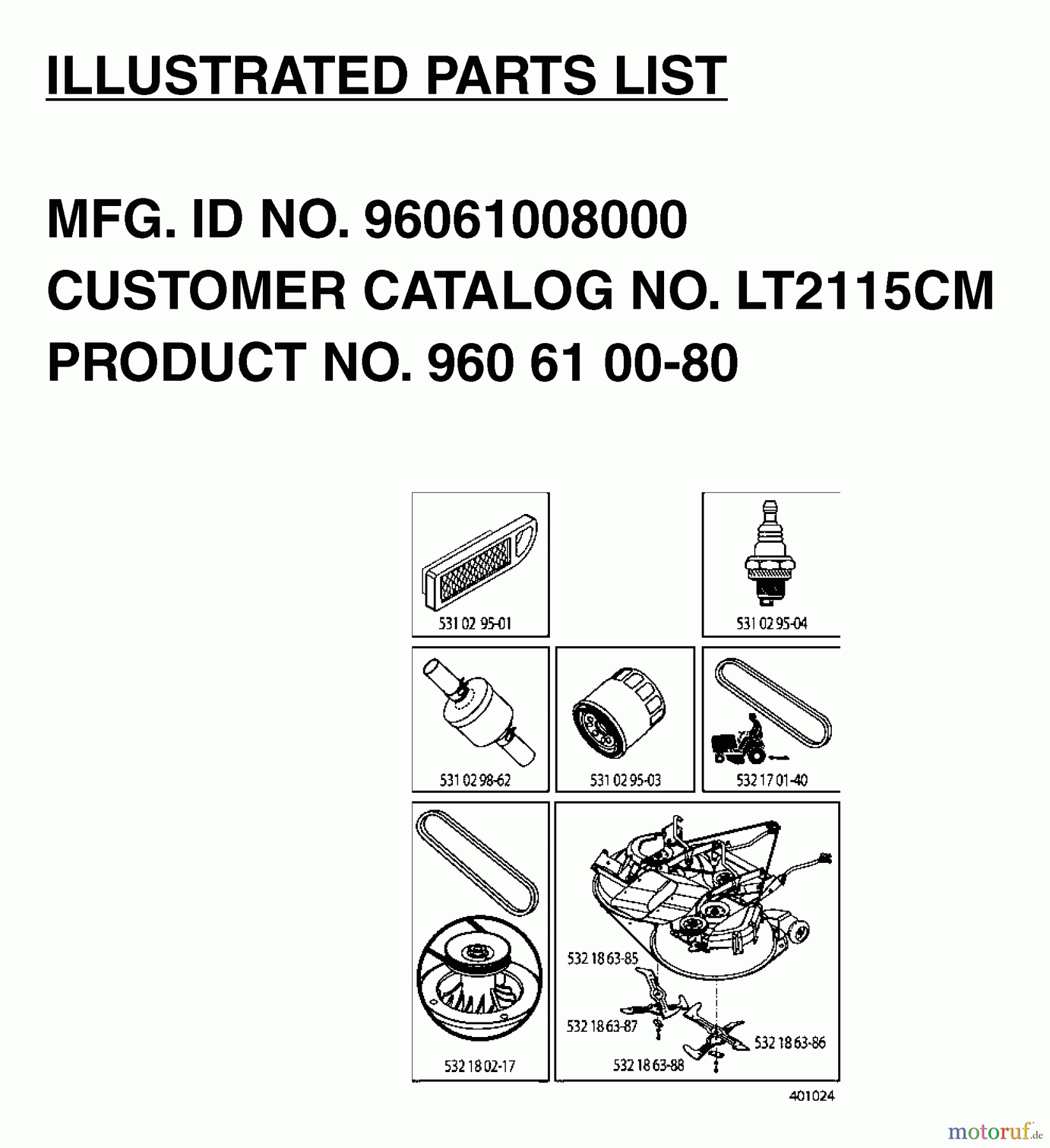  Jonsered Rasen  und Garten Traktoren LT2115 CM (96061008000) - Jonsered Lawn & Garden Tractor (2006-04) FREQUENTLY USED PARTS