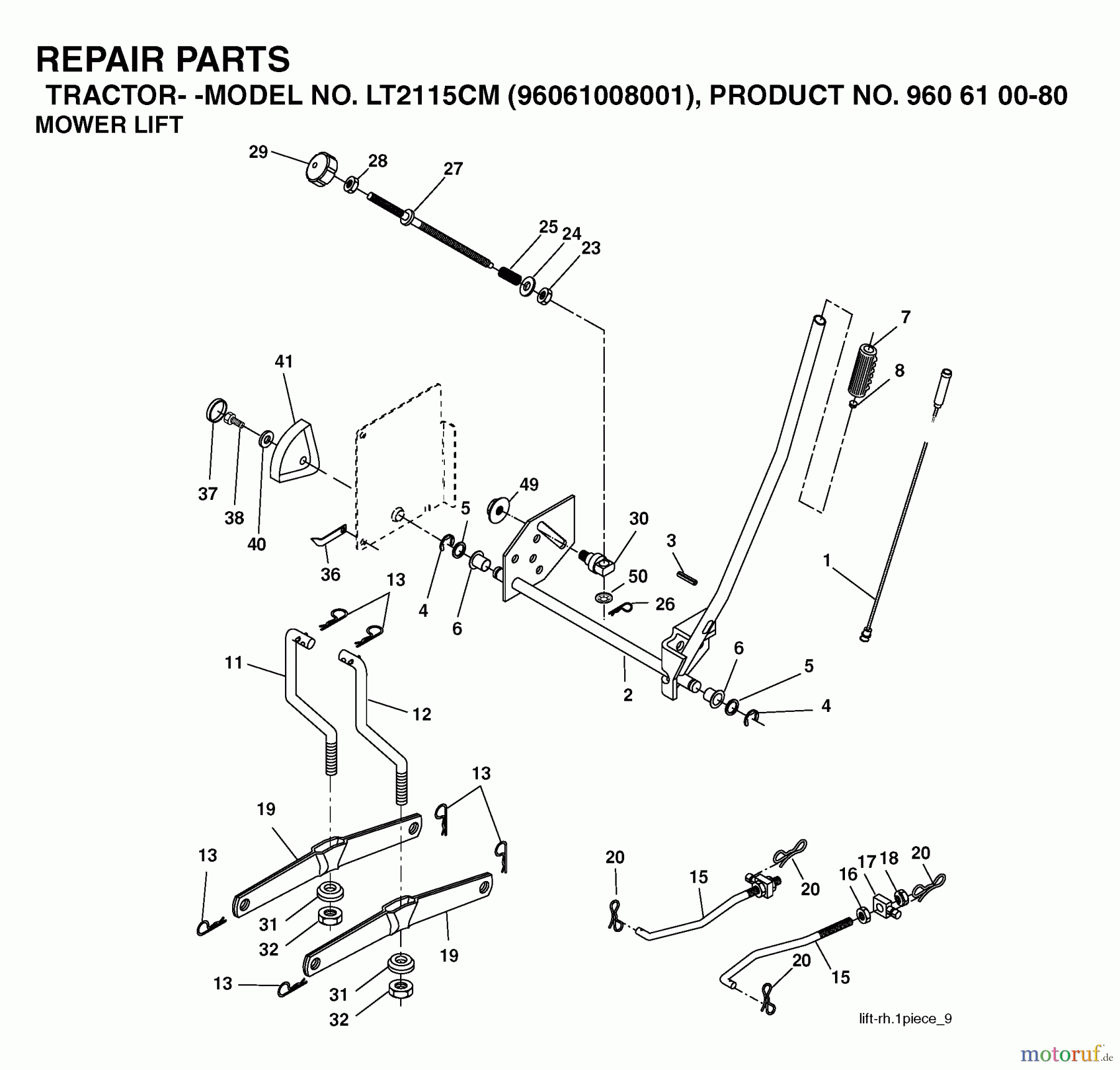  Jonsered Rasen  und Garten Traktoren LT2115 CM (96061008001) - Jonsered Lawn & Garden Tractor (2006-04) MOWER LIFT / DECK LIFT