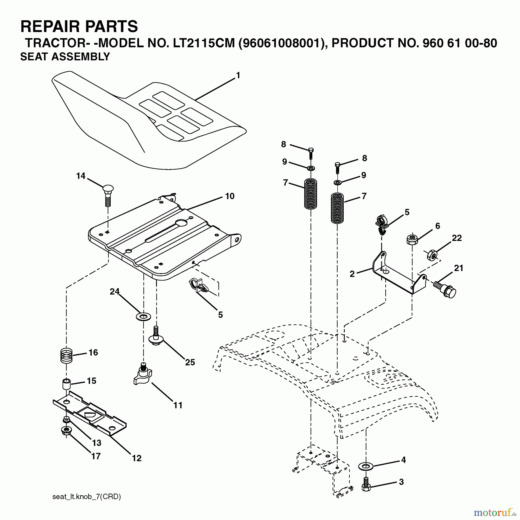  Jonsered Rasen  und Garten Traktoren LT2115 CM (96061008001) - Jonsered Lawn & Garden Tractor (2006-04) SEAT