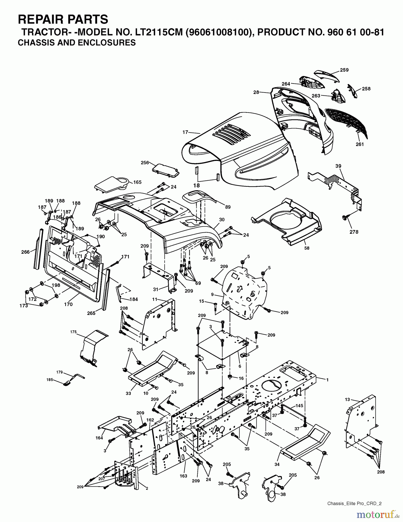  Jonsered Rasen  und Garten Traktoren LT2115 CM (96061008100) - Jonsered Lawn & Garden Tractor (2006-04) CHASSIS ENCLOSURES