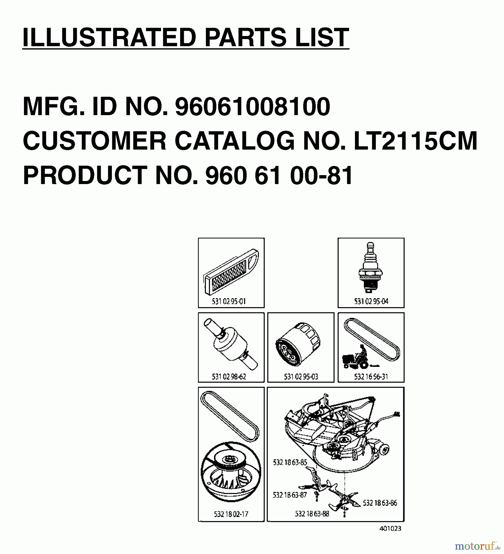Jonsered Rasen und Garten Traktoren LT2115 CM (96061008100) - Jonsered Lawn & Garden Tractor (2006-04) FREQUENTLY USED PARTS