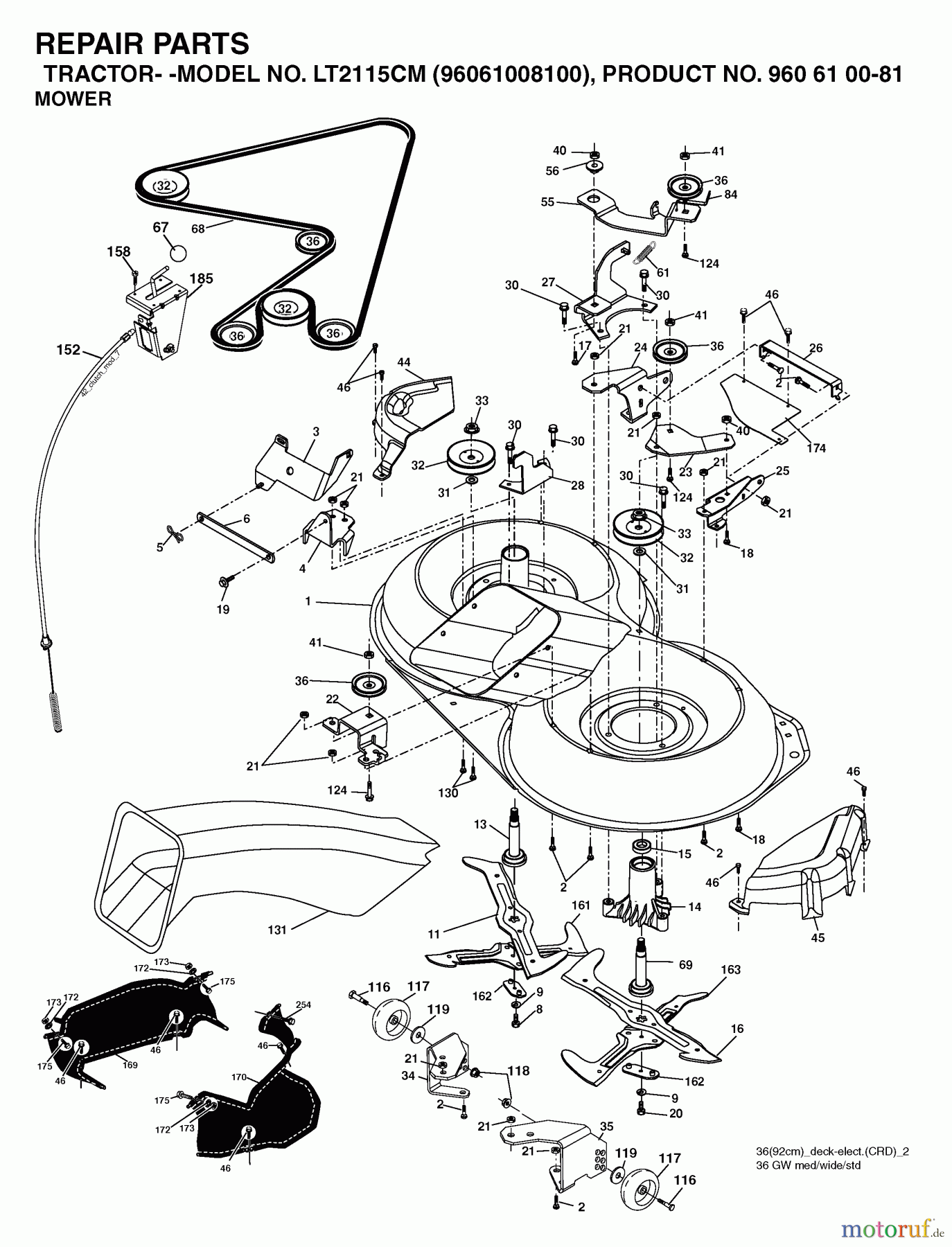 Jonsered Rasen und Garten Traktoren LT2115 CM (96061008100) - Jonsered Lawn & Garden Tractor (2006-04) MOWER DECK / CUTTING DECK