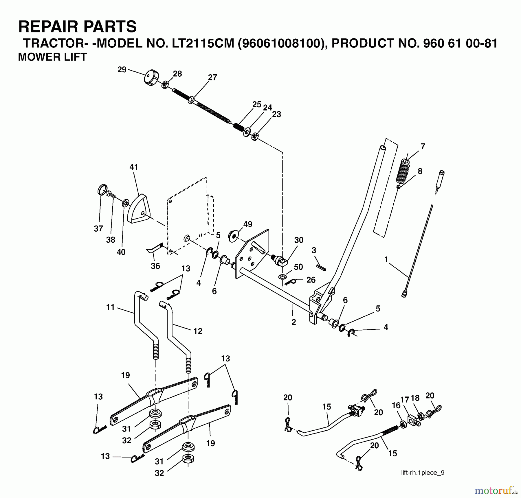Jonsered Rasen und Garten Traktoren LT2115 CM (96061008100) - Jonsered Lawn & Garden Tractor (2006-04) MOWER LIFT / DECK LIFT
