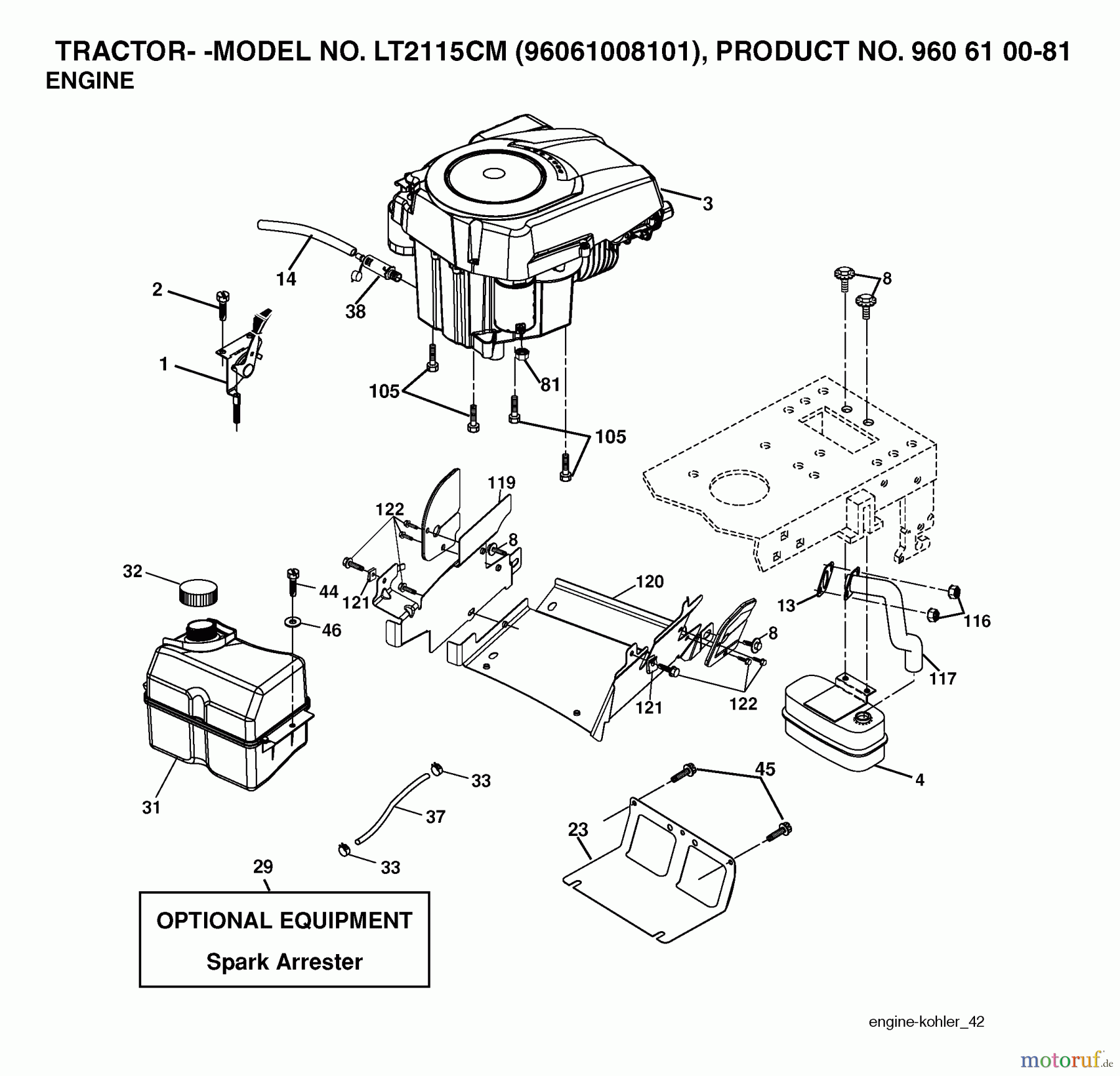 Jonsered Rasen und Garten Traktoren LT2115 CM (96061008101) - Jonsered Lawn & Garden Tractor (2006-05) ENGINE CUTTING EQUIPMENT