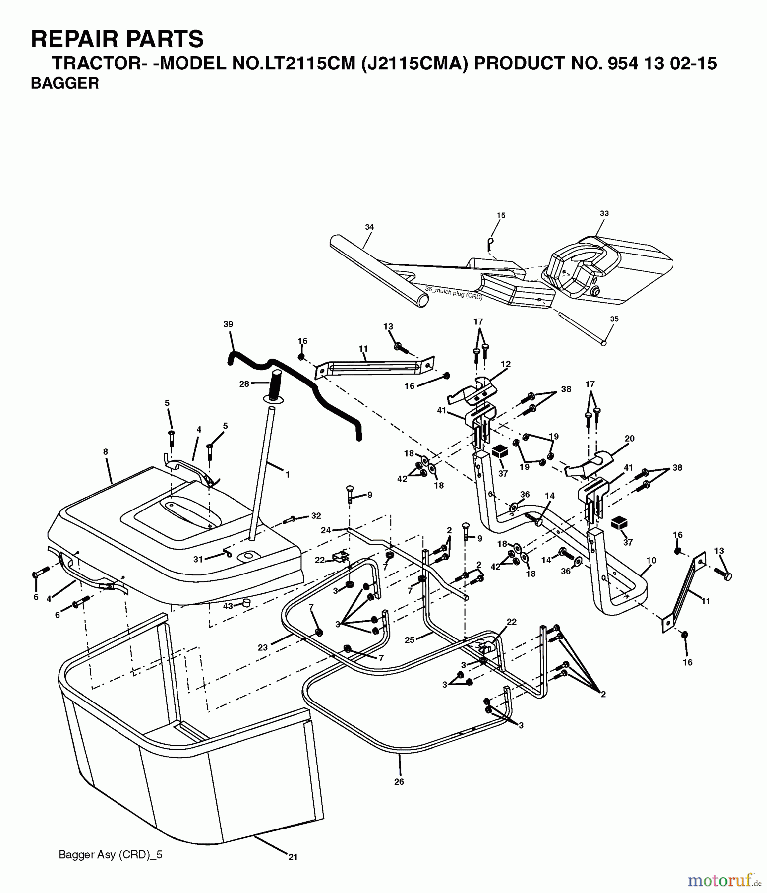 Jonsered Rasen und Garten Traktoren LT2115 CM (J2115CMA, 954130215) - Jonsered Lawn & Garden Tractor (2004-01) BAGGER