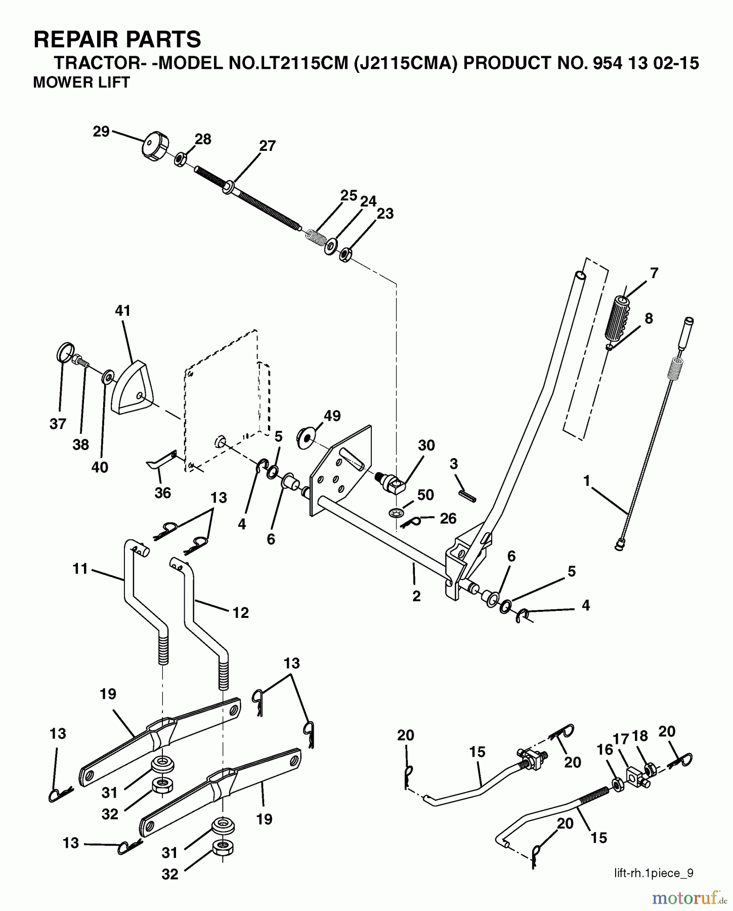  Jonsered Rasen  und Garten Traktoren LT2115 CM (J2115CMA, 954130215) - Jonsered Lawn & Garden Tractor (2004-01) MOWER LIFT / DECK LIFT