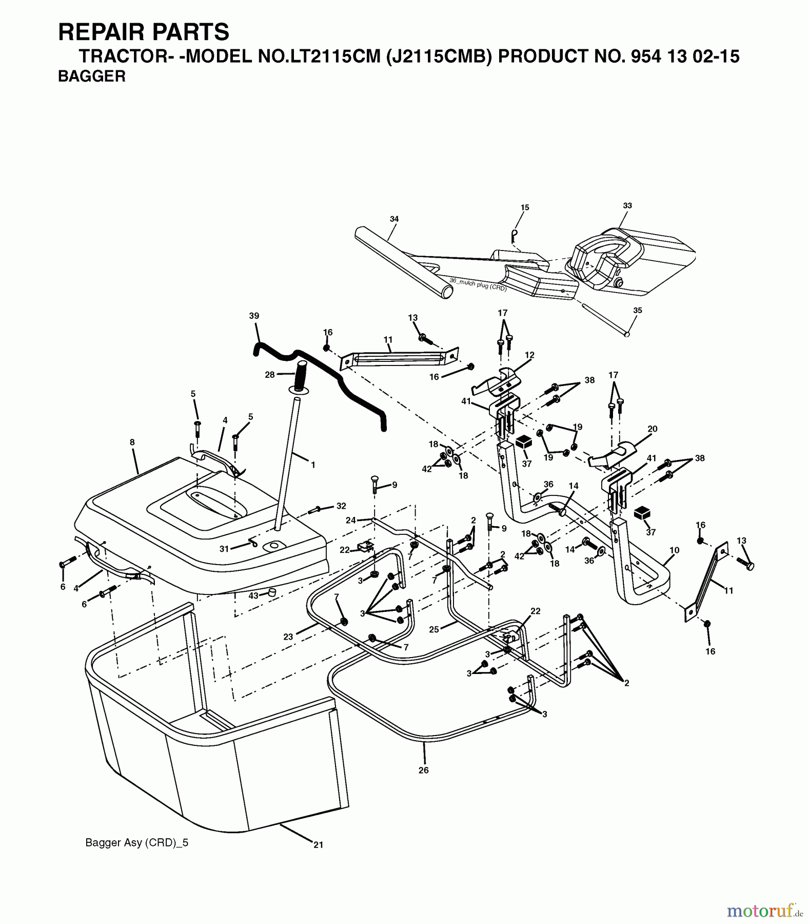 Jonsered Rasen und Garten Traktoren LT2115 CM (J2115CMB, 954130215) - Jonsered Lawn & Garden Tractor (2004-06) BAGGER