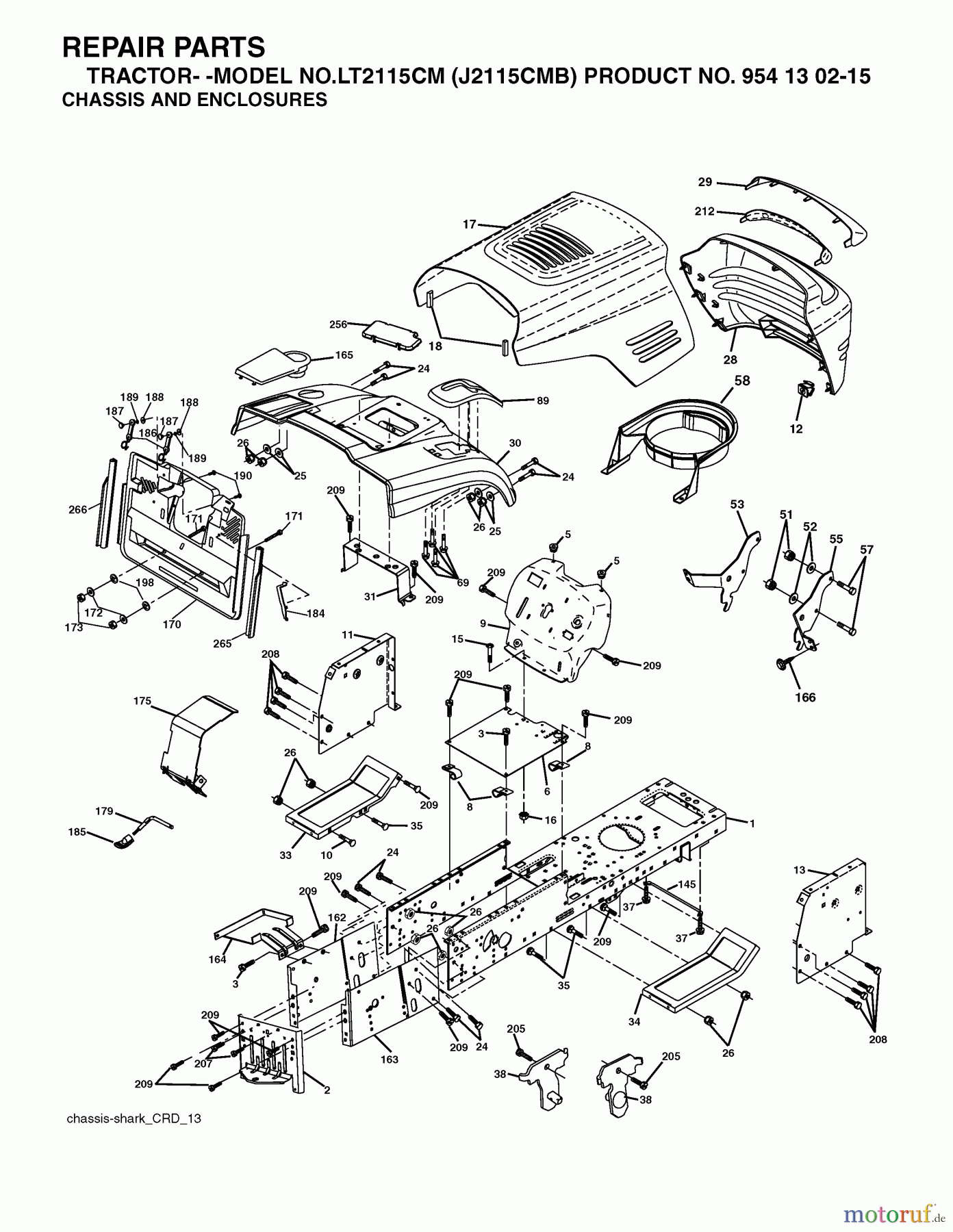 Jonsered Rasen und Garten Traktoren LT2115 CM (J2115CMB, 954130215) - Jonsered Lawn & Garden Tractor (2004-06) CHASSIS ENCLOSURES