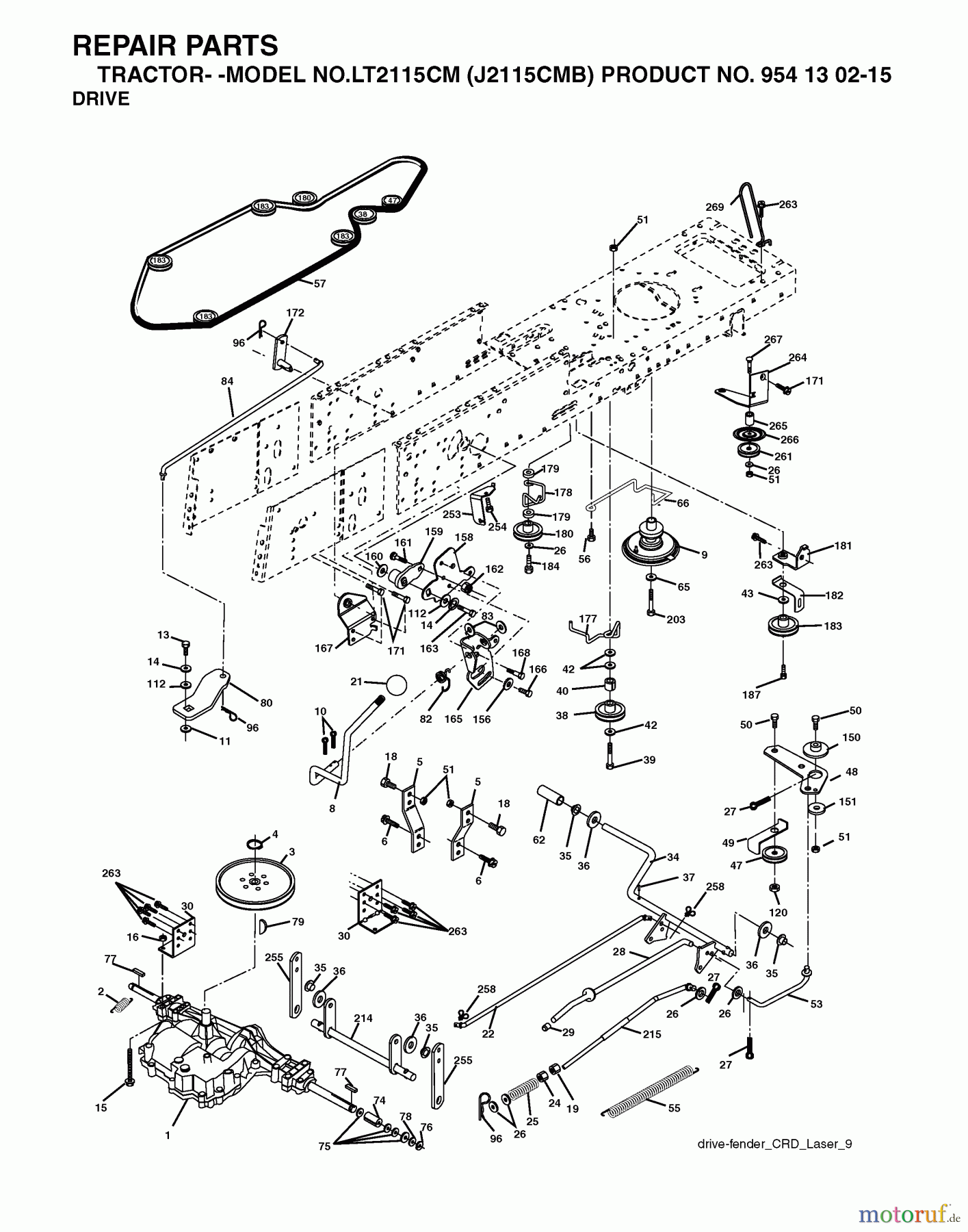 Jonsered Rasen und Garten Traktoren LT2115 CM (J2115CMB, 954130215) - Jonsered Lawn & Garden Tractor (2004-06) DRIVE