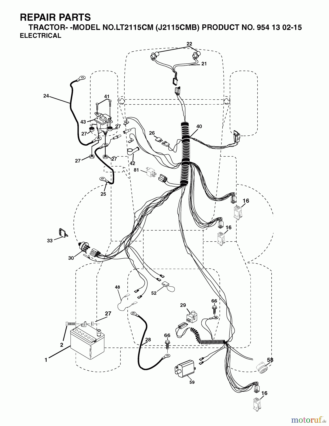 Jonsered Rasen und Garten Traktoren LT2115 CM (J2115CMB, 954130215) - Jonsered Lawn & Garden Tractor (2004-06) ELECTRICAL
