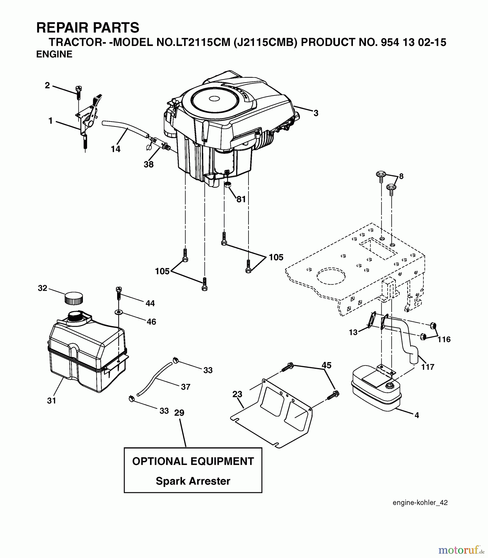 Jonsered Rasen und Garten Traktoren LT2115 CM (J2115CMB, 954130215) - Jonsered Lawn & Garden Tractor (2004-06) ENGINE