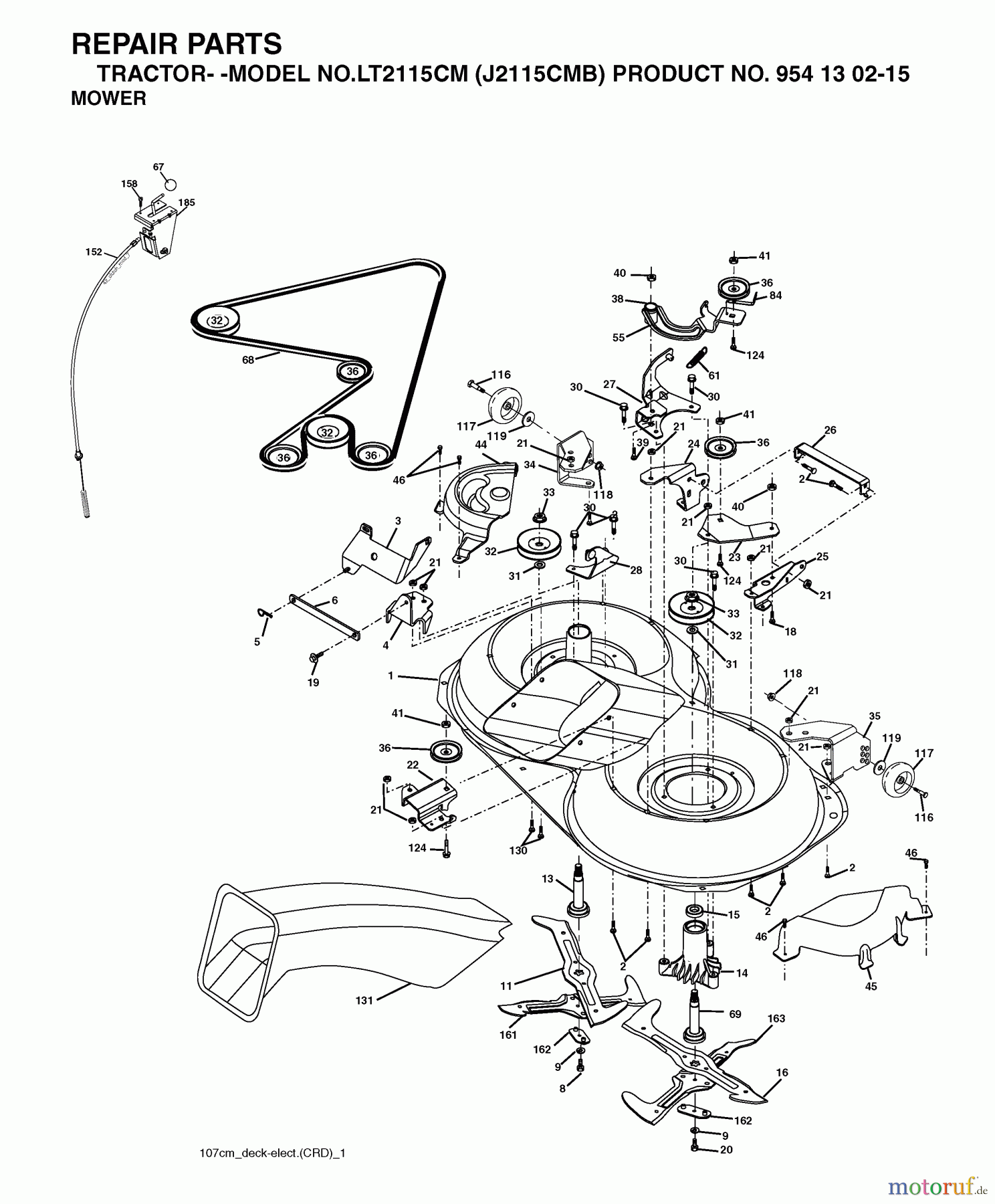  Jonsered Rasen  und Garten Traktoren LT2115 CM (J2115CMB, 954130215) - Jonsered Lawn & Garden Tractor (2004-06) MOWER DECK / CUTTING DECK