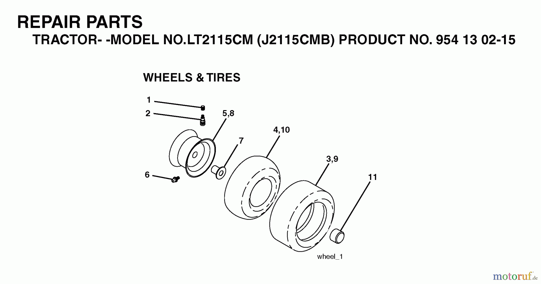 Jonsered Rasen und Garten Traktoren LT2115 CM (J2115CMB, 954130215) - Jonsered Lawn & Garden Tractor (2004-06) WHEELS TIRES