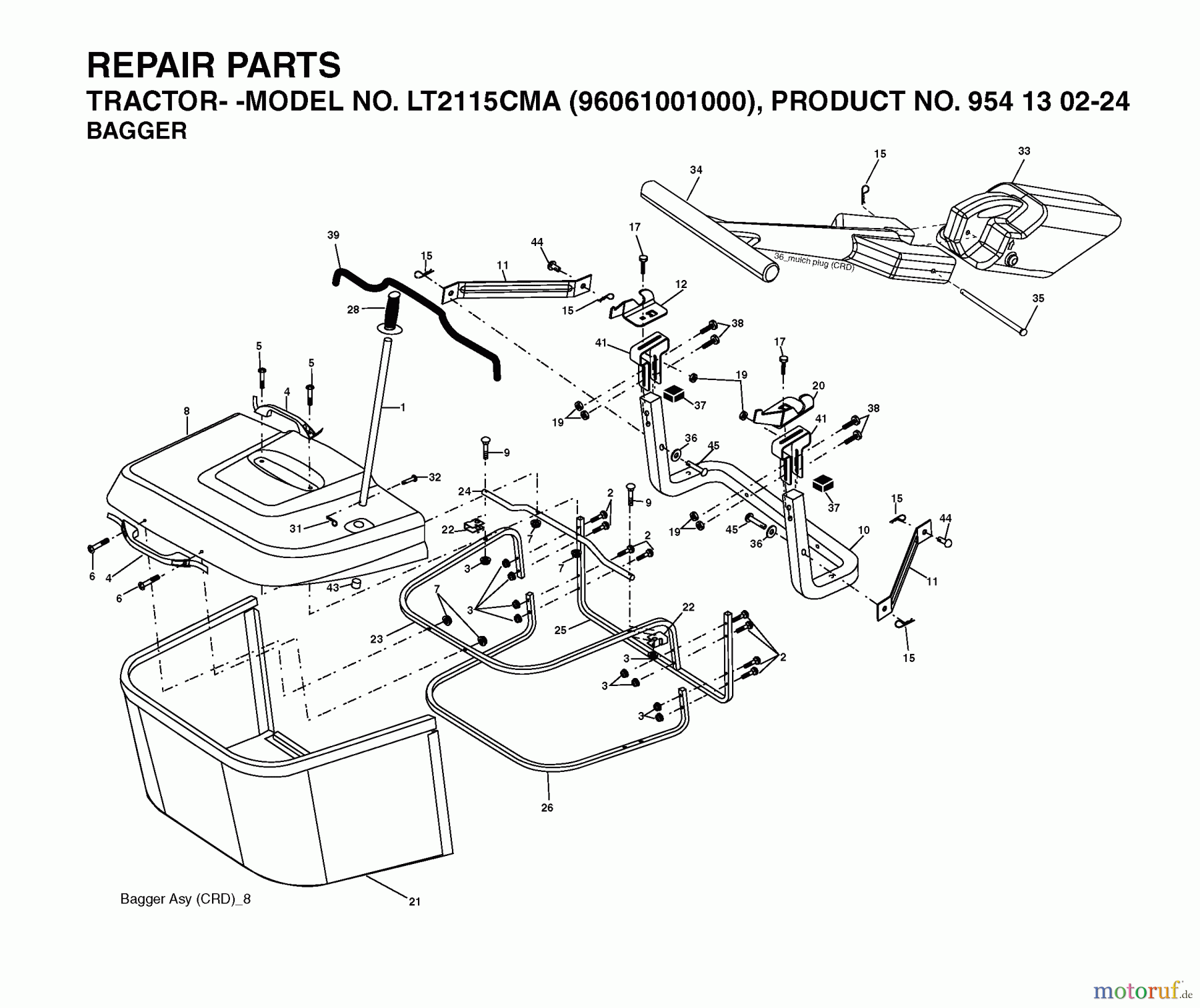 Jonsered Rasen und Garten Traktoren LT2115 CMA (96061001000) - Jonsered Lawn & Garden Tractor (2005-01) BAGGER