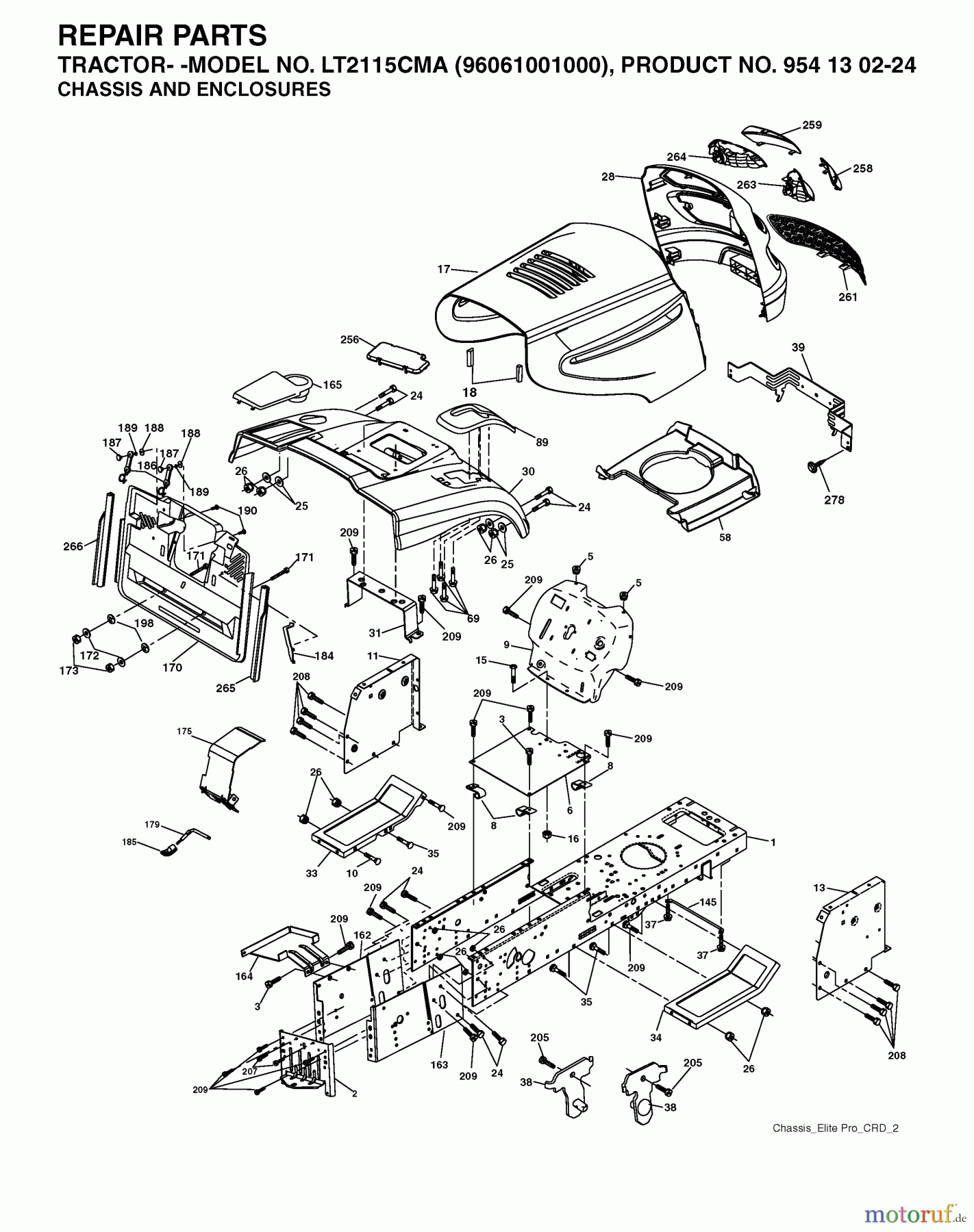 Jonsered Rasen und Garten Traktoren LT2115 CMA (96061001000) - Jonsered Lawn & Garden Tractor (2005-01) CHASSIS ENCLOSURES
