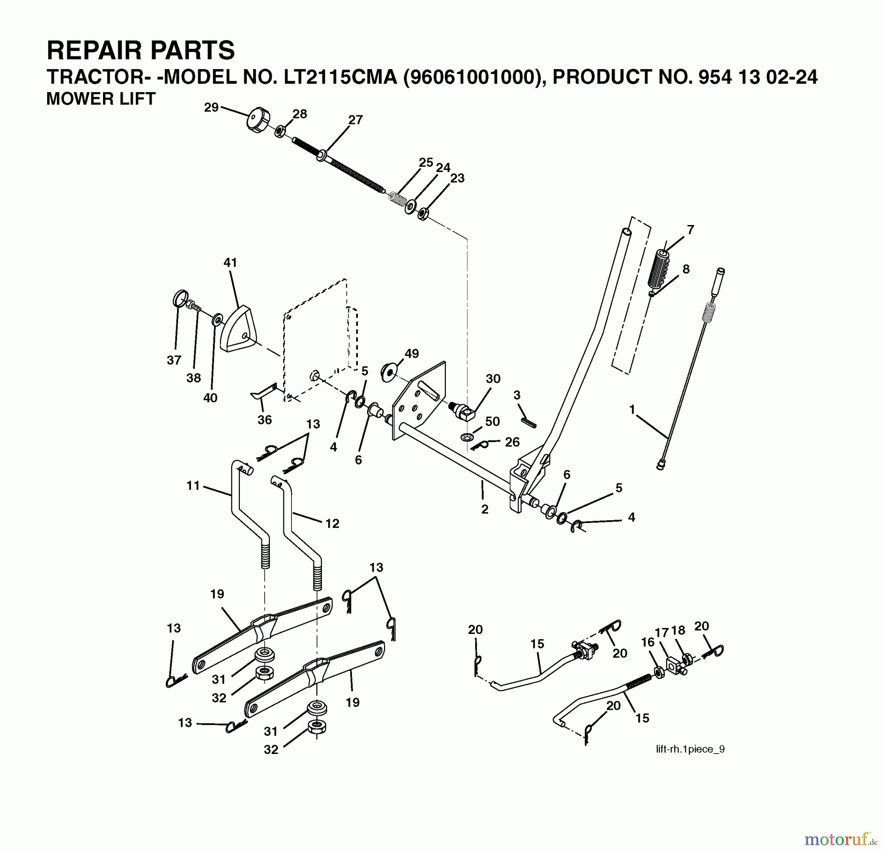 Jonsered Rasen und Garten Traktoren LT2115 CMA (96061001000) - Jonsered Lawn & Garden Tractor (2005-01) MOWER LIFT / DECK LIFT